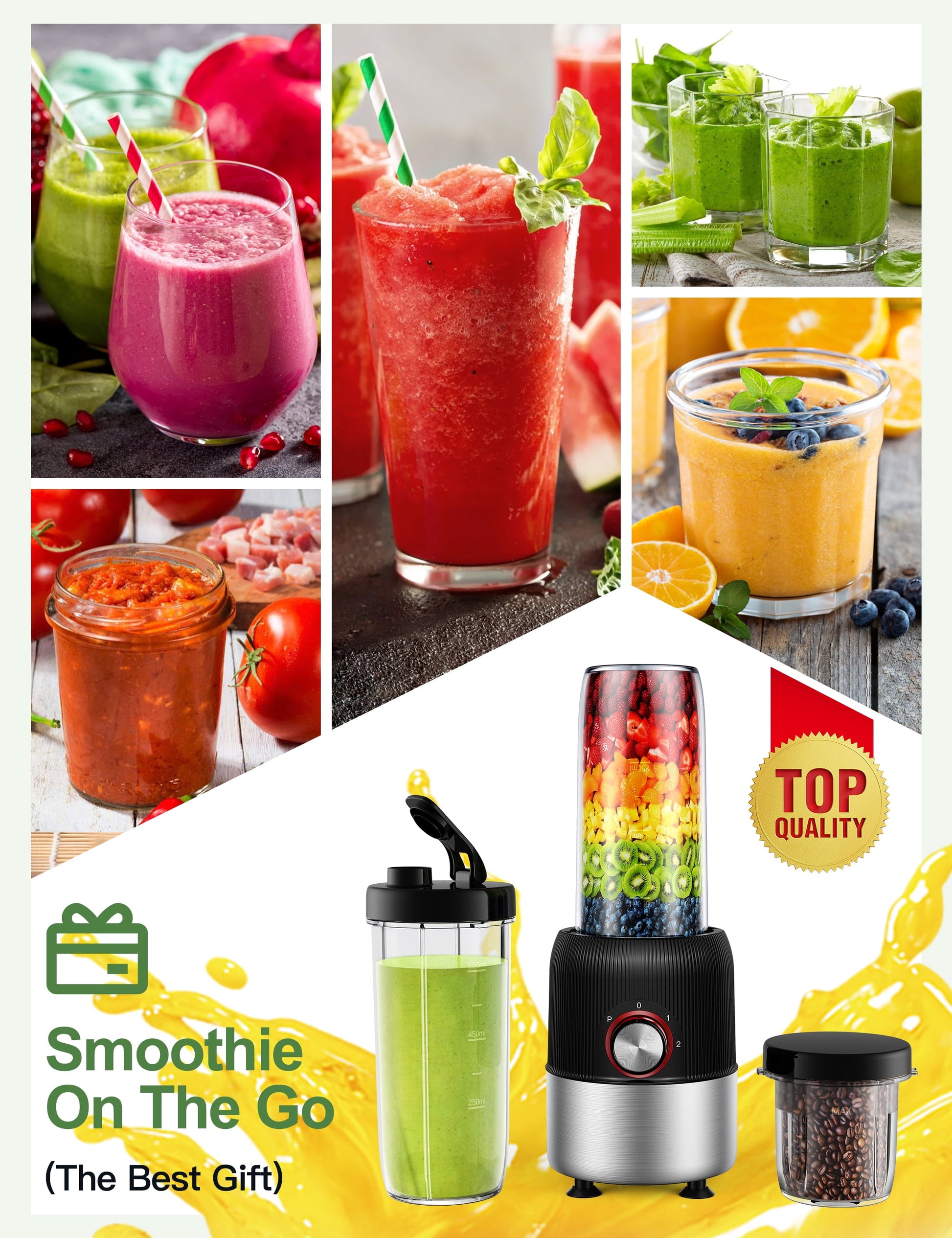 2-in-1 Portable Blender and Grinder - BPA-Free 22oz Smoothie Bottle & Coffee/Spice Jar Combo