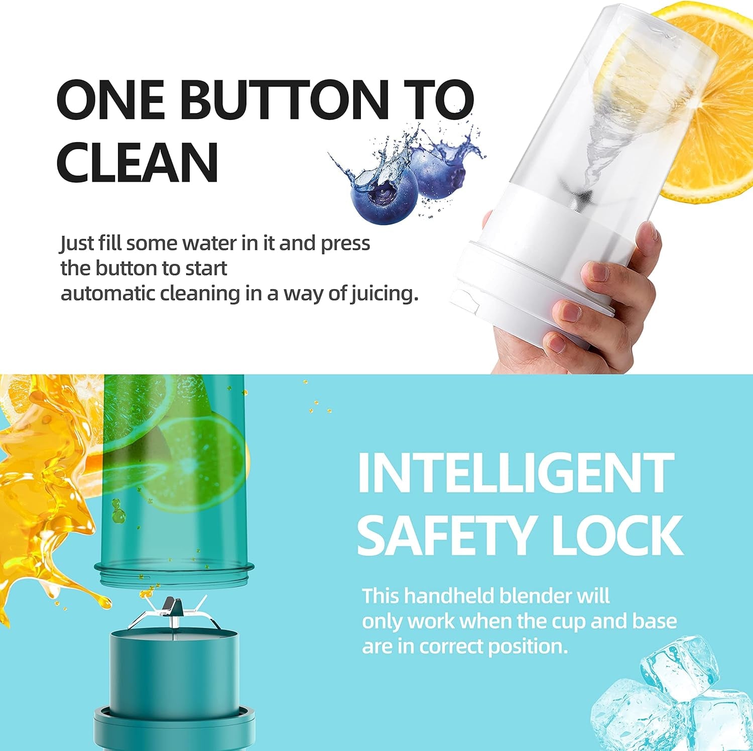 Portable USB Rechargeable Mini Blender - 19Oz Fruit & Smoothie Maker with Six Blades for Travel & Gym (Green)