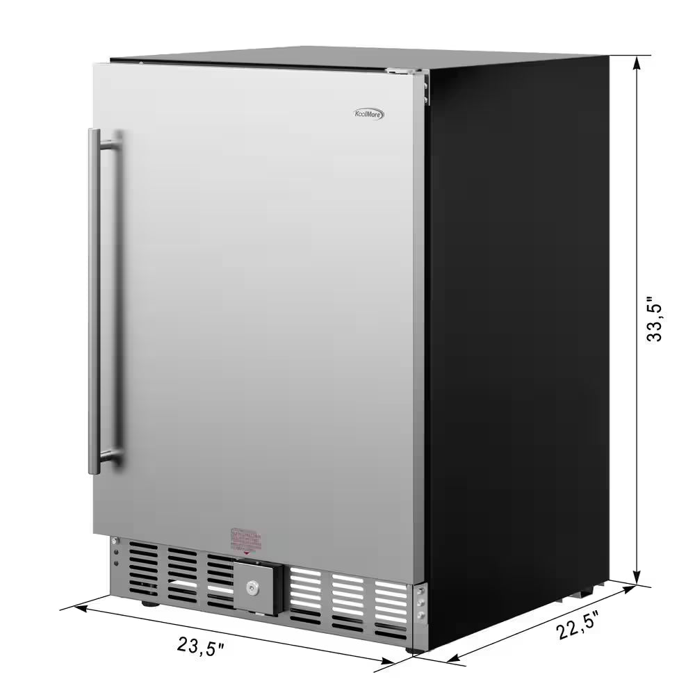 23.4 In. Stainless Steel, Solid-Door Built-In Mini Fridge without Freezer, 5 Cu. Ft.