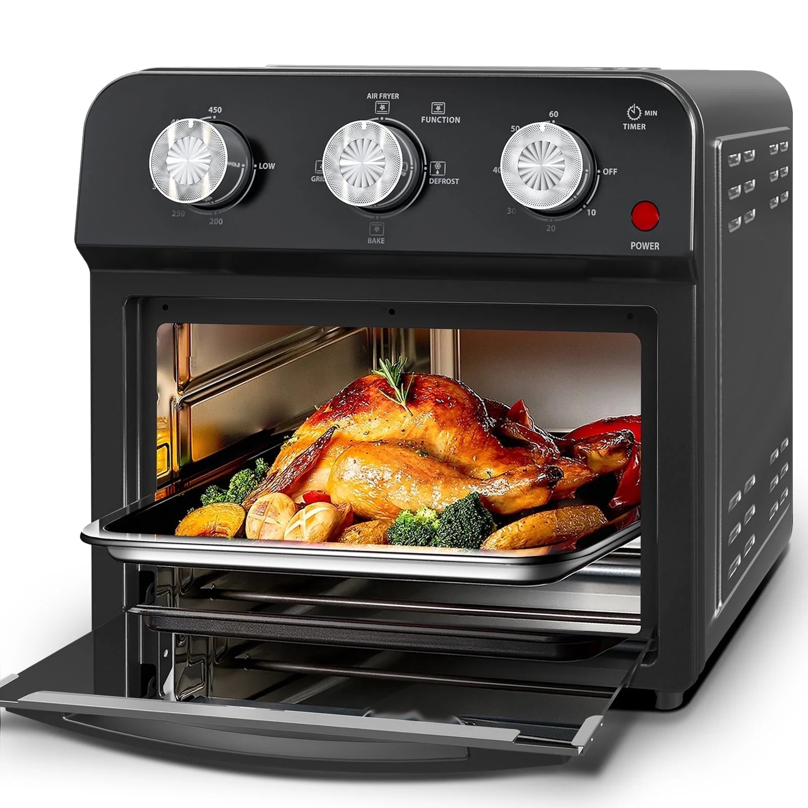 13QT 4-Slice Air Fryer Toaster Oven - 1500W, Oil-Free Cooking with 4 Presets, Space-Saving Design, and Visible Window