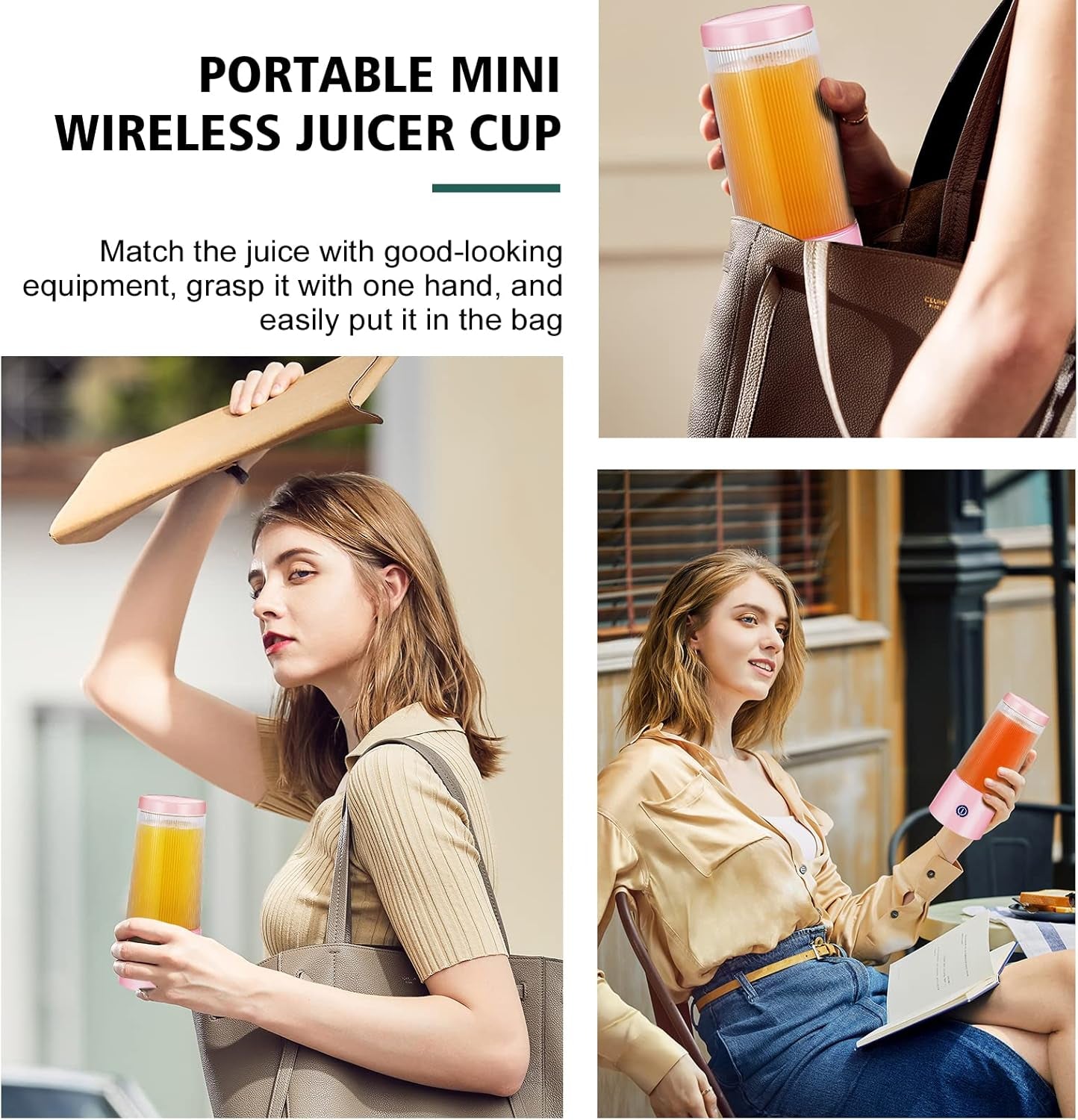 Pink Portable Blender - USB Rechargeable Smoothie Maker with 6 Blades, Perfect for Home, Travel, and Office – 11.8 Oz Personal Juicer Cup for Smoothies and Shakes