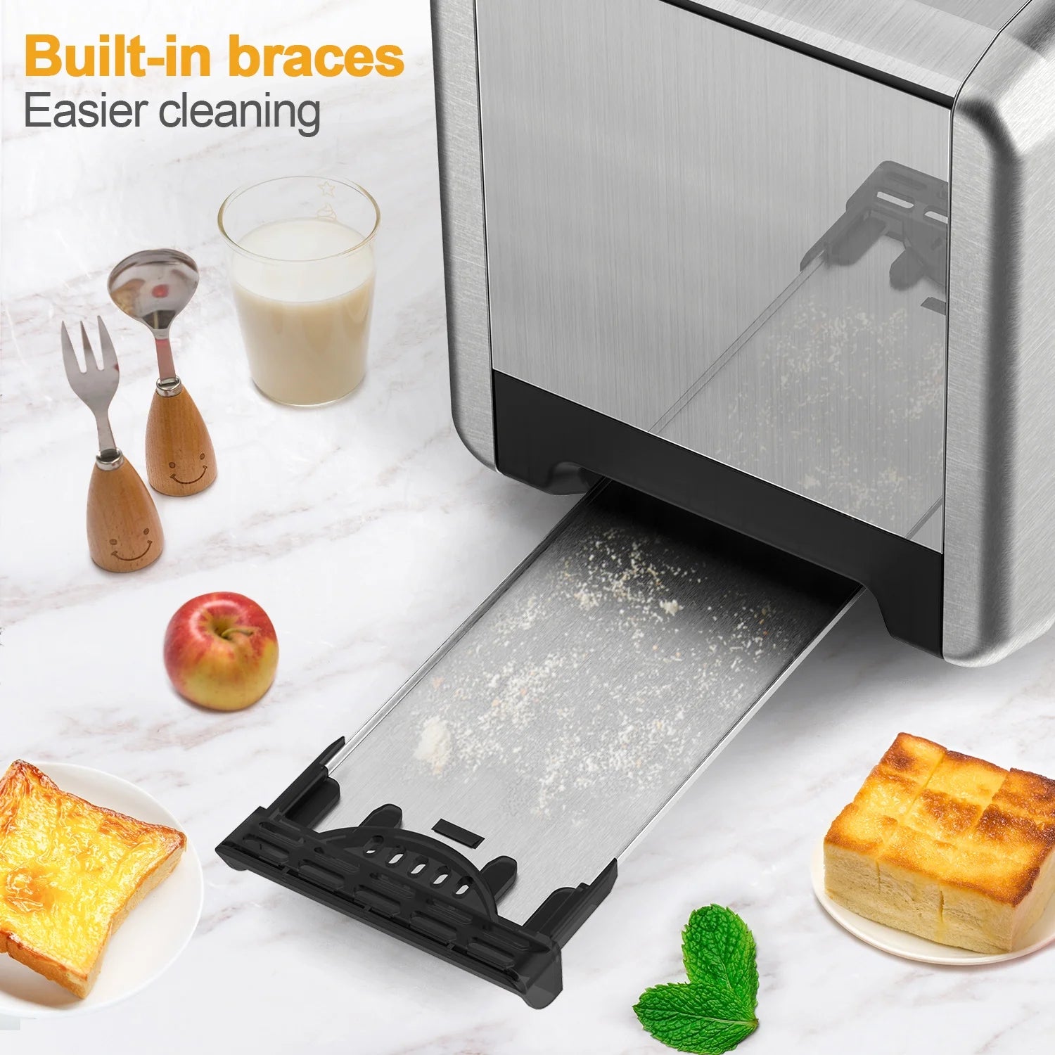 Stainless Steel Touchscreen Toaster - 2 Slice with Wide Slot, 6 Shade Settings & Bagel Function, Easy Clean Removable Crumb Tray