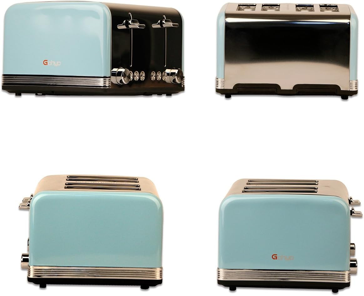 4-Slice Stainless Steel Toaster with Wide Slots & Removable Crumb Tray - Perfect for Bread & Bagels (Blue)