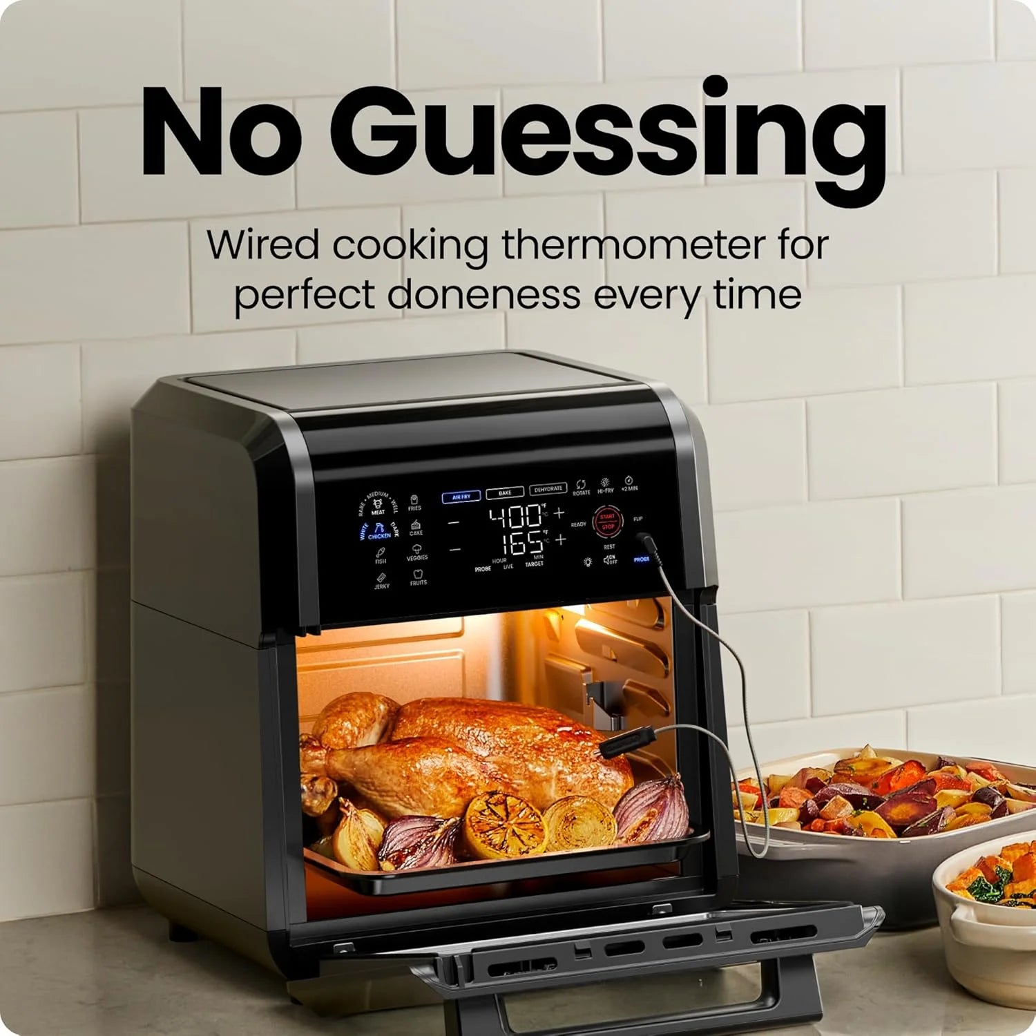 Exactemp 12 Quart 5-In-1 Air Fryer with Integrated Smart Thermometer, 28 Presets - Black