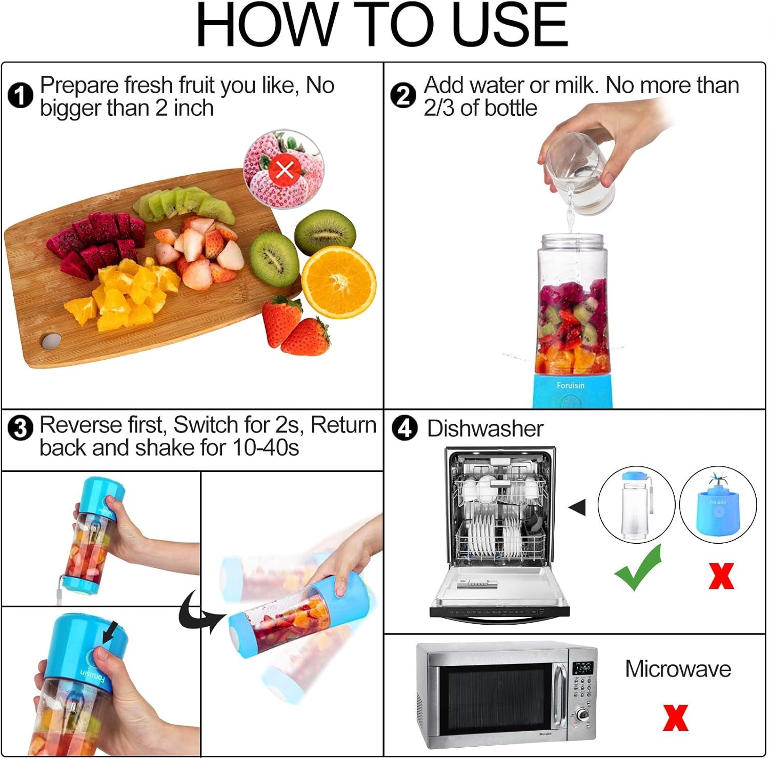 14 OZ Portable Blender - USB Rechargeable Personal Smoothie Maker with Six Blades - Perfect for Baby Milkshakes - Stylish Blue Design