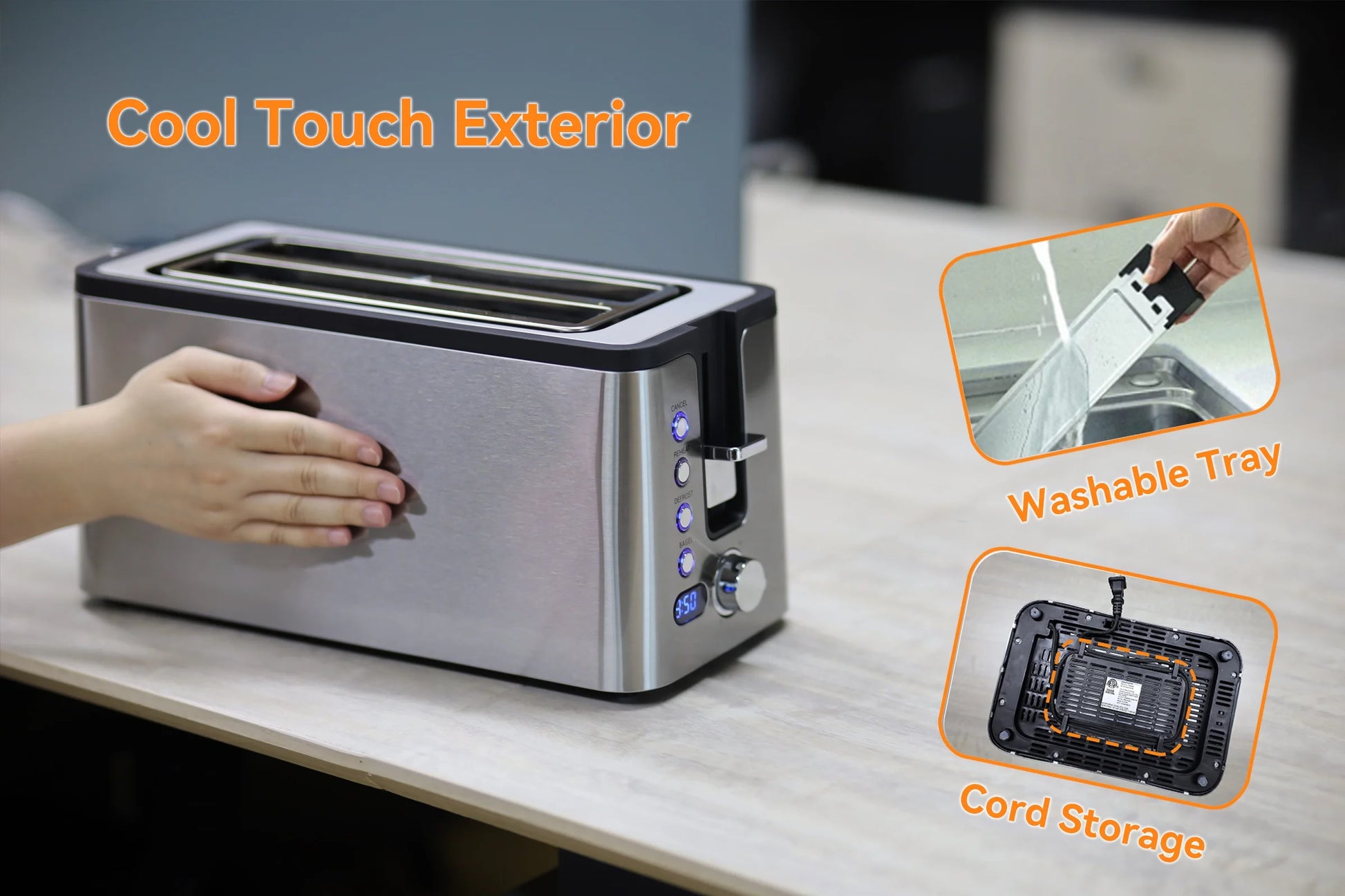 Stainless Steel 4-Slice Toaster with Countdown Timer and Crumb Tray - 1300 Watts, Sleek Silver Design