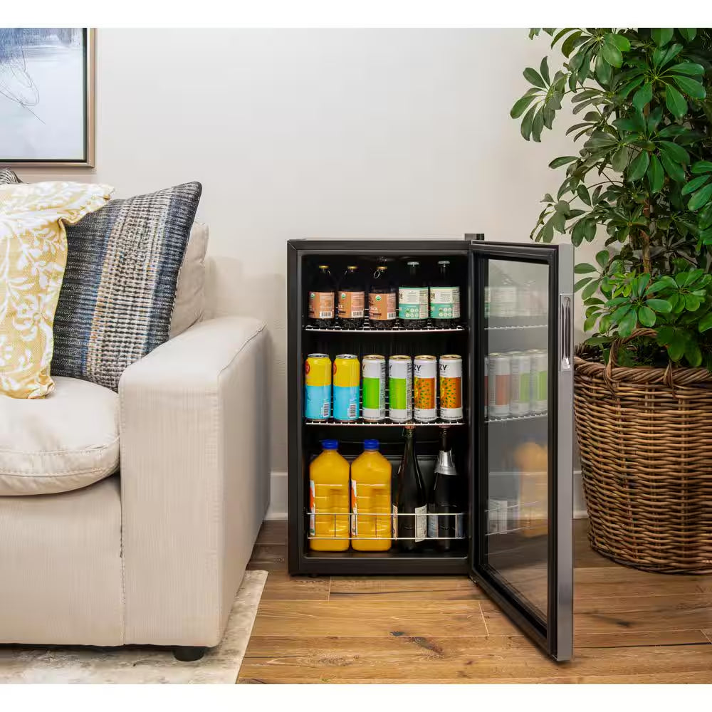 19 In. 126 (12 Oz) Can Freestanding Beverage Cooler Fridge with Adjustable Shelves - Stainless Steel