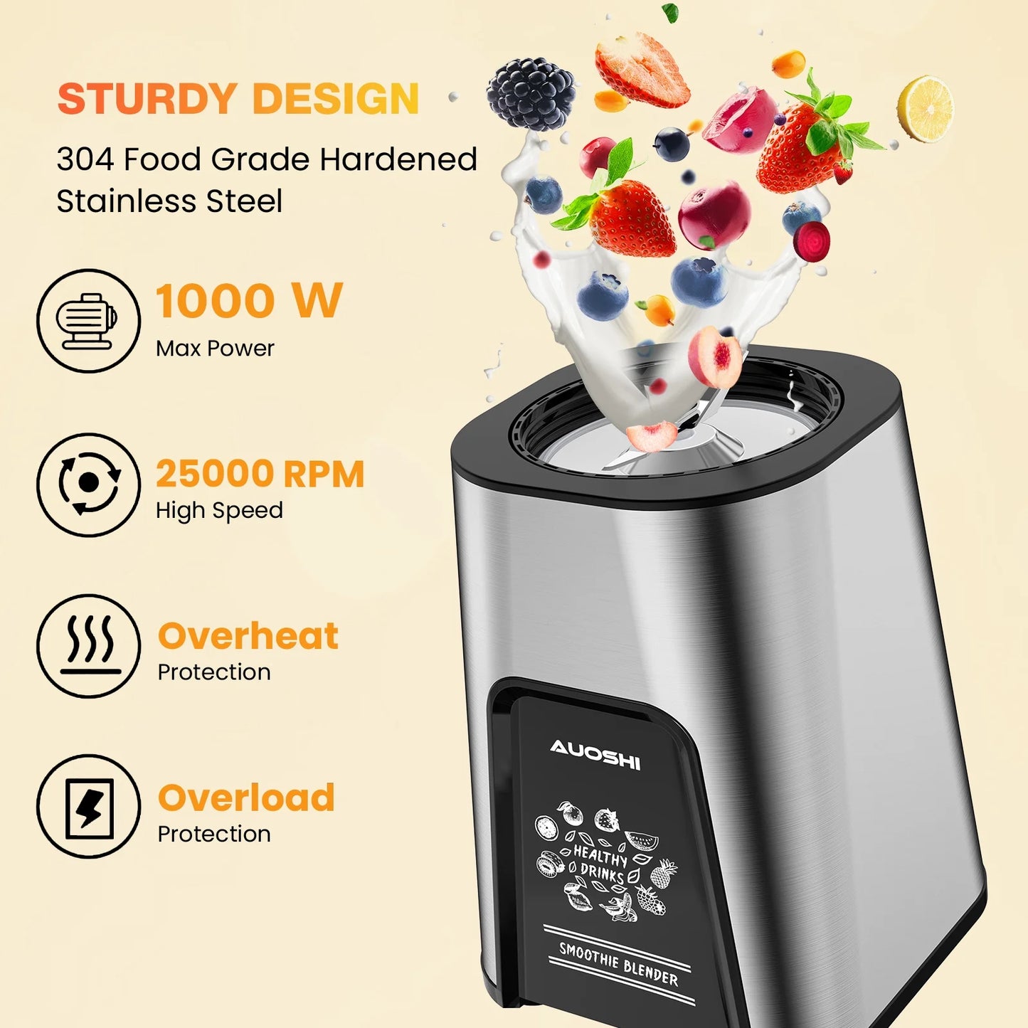 1000W High-Power Personal Blender for Smoothies & Shakes - Includes 6 Blades, 2 Large 23 Oz Cups, and 10 Oz Grind Cup - Perfect Portable Kitchen Blender!