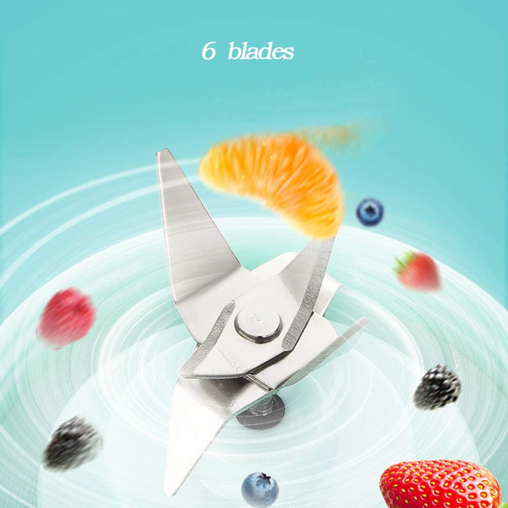 Portable Wireless Blender - 6 Blades USB Rechargeable Mini Juicer Cup for Smoothies & Shakes - 450ml Food Grade Borosilicate Glass with Handle