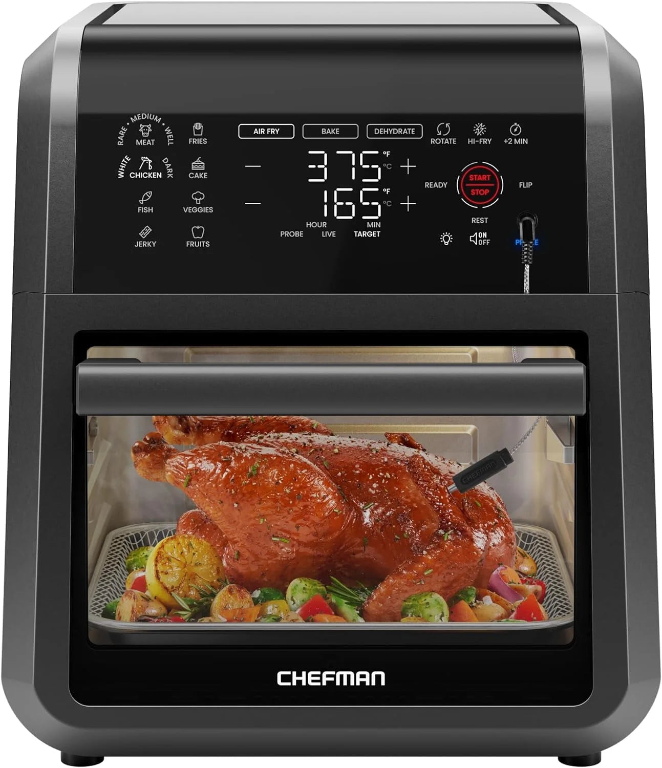 Exactemp 12 Quart 5-In-1 Air Fryer with Integrated Smart Thermometer, 28 Presets - Black