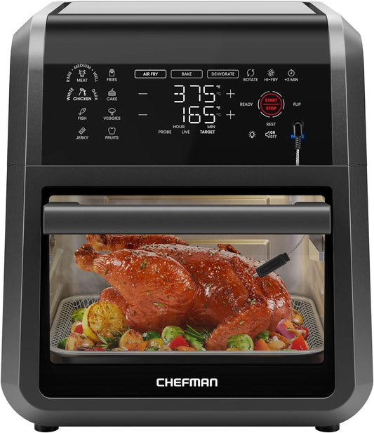 Exactemp 12 Quart 5-In-1 Air Fryer with Integrated Smart Thermometer, 28 Presets - Black