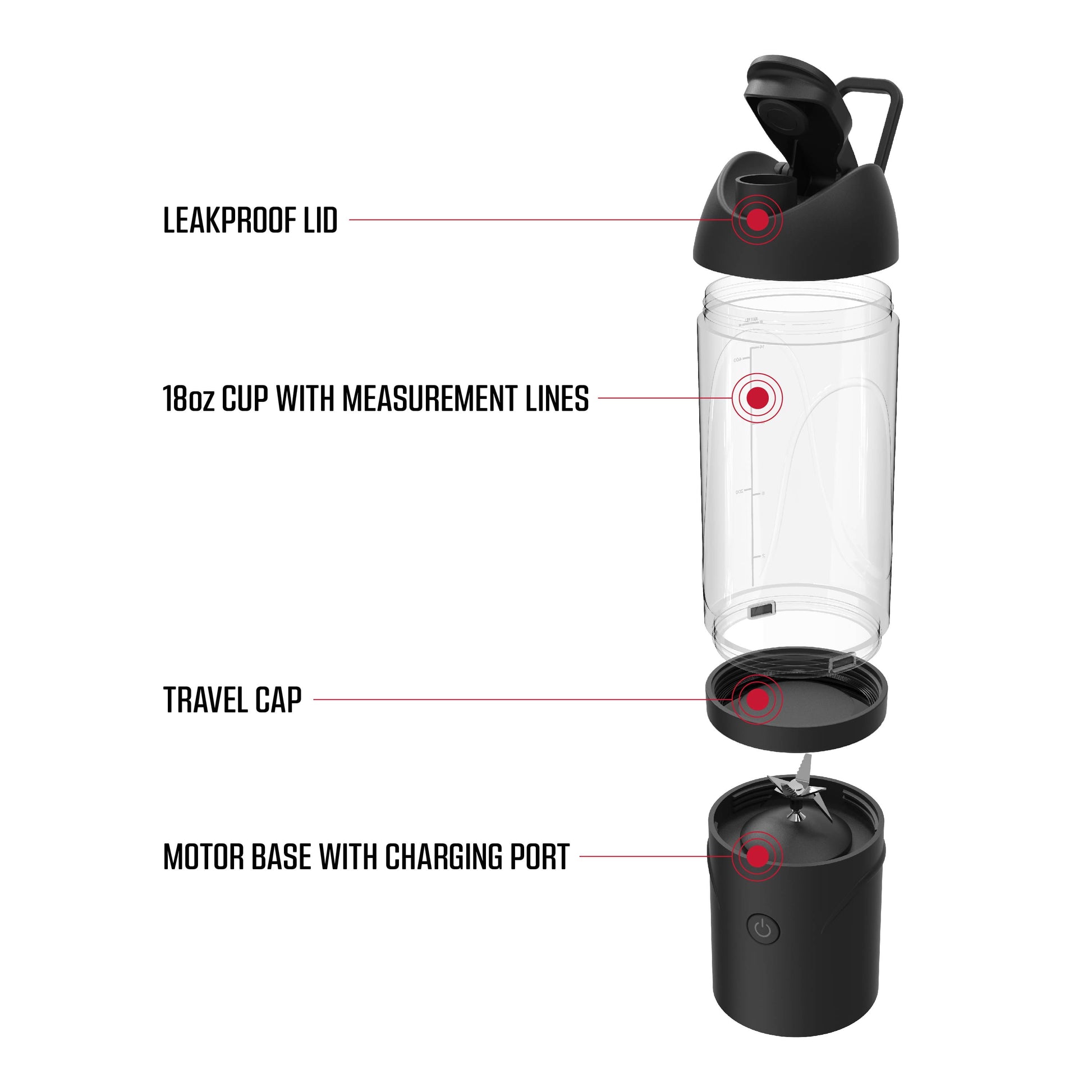 Rocket Portable Electric Smoothie Blender Bottle - Rechargeable 18oz Personal Blender in Sleek Black