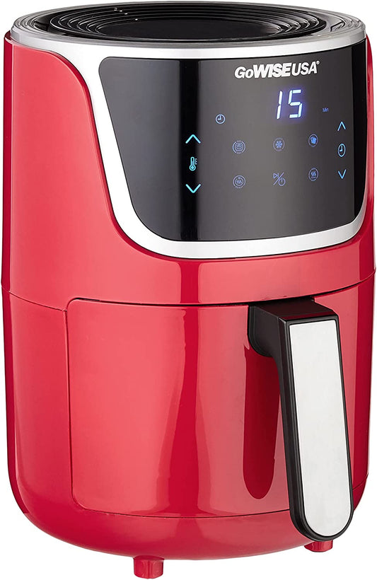 USA 1.7-Qt Electric Mini Air Fryer with Digital Touchscreen & Recipe Book - Stylish Red/Silver Design