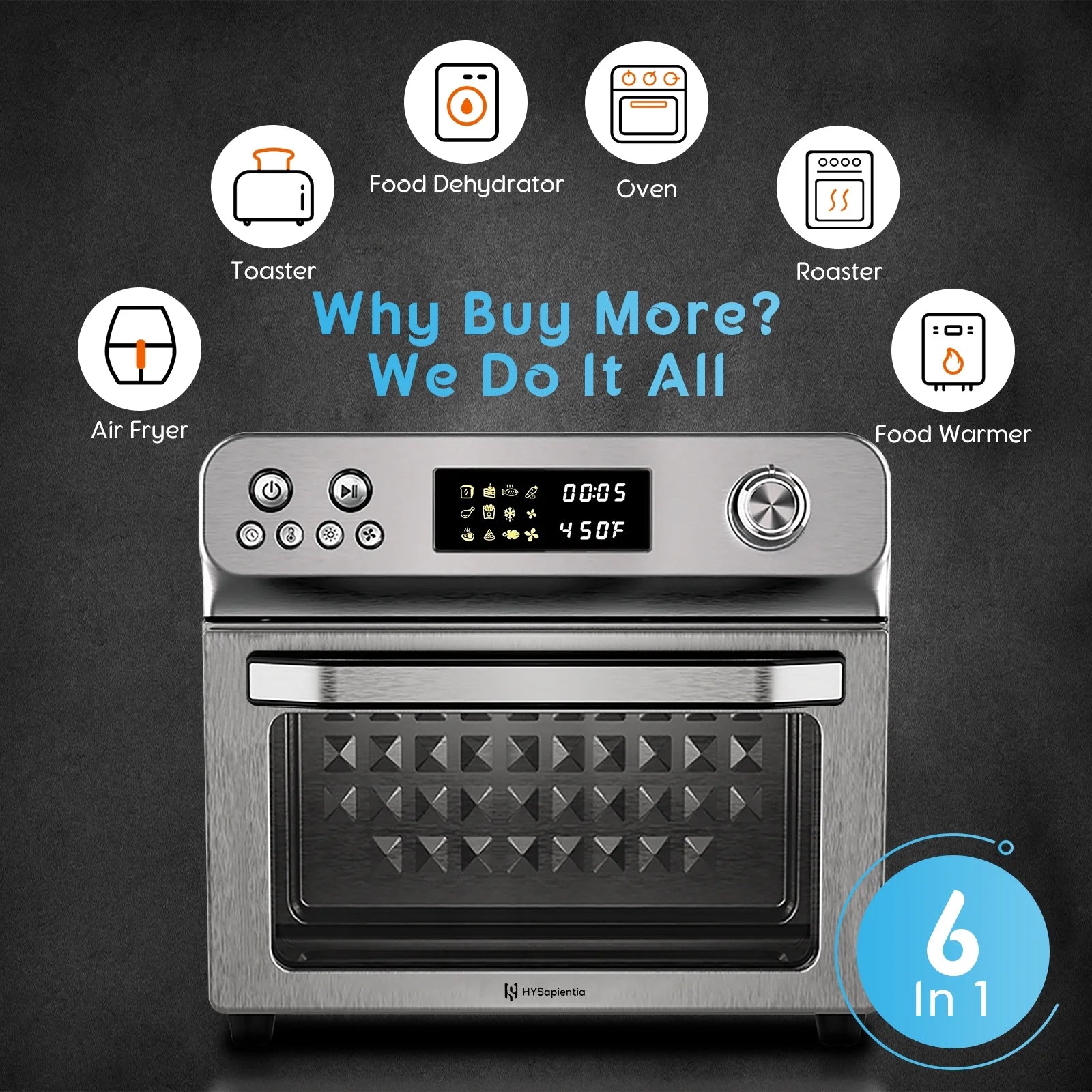 26QT Stainless Steel Air Fryer Oven with Rotisserie 1800W Air Fryer Toaster Oven,10 in 1 Countertop Oven