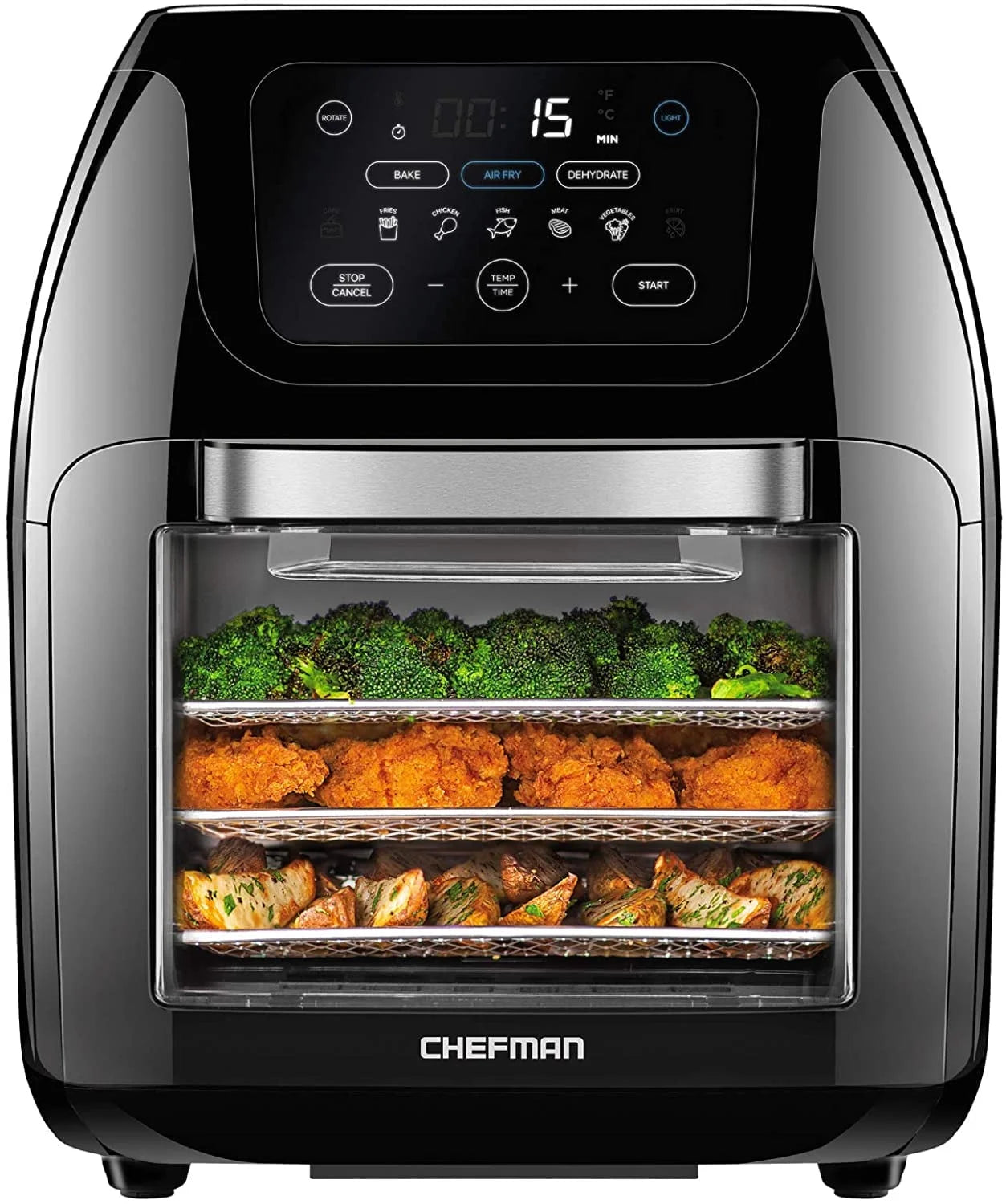 Multifunctional Digital 10 Qt. Air Fryer+ Rotisserie, Fry, Roast & Bake, 17 Presets - Black