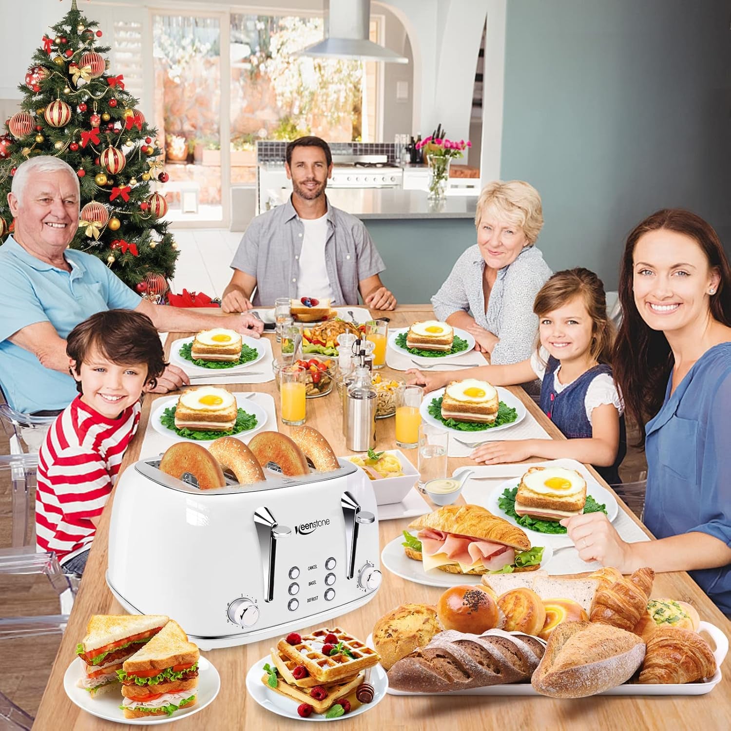 Toaster 4 Slice Stainless Steel Toaster with Bagel, Cancel, Defrost Function,  4 Slice Toaster with Removable Crumb Tray, 4 Extra Wide Slots, 6 Shade Settings, White