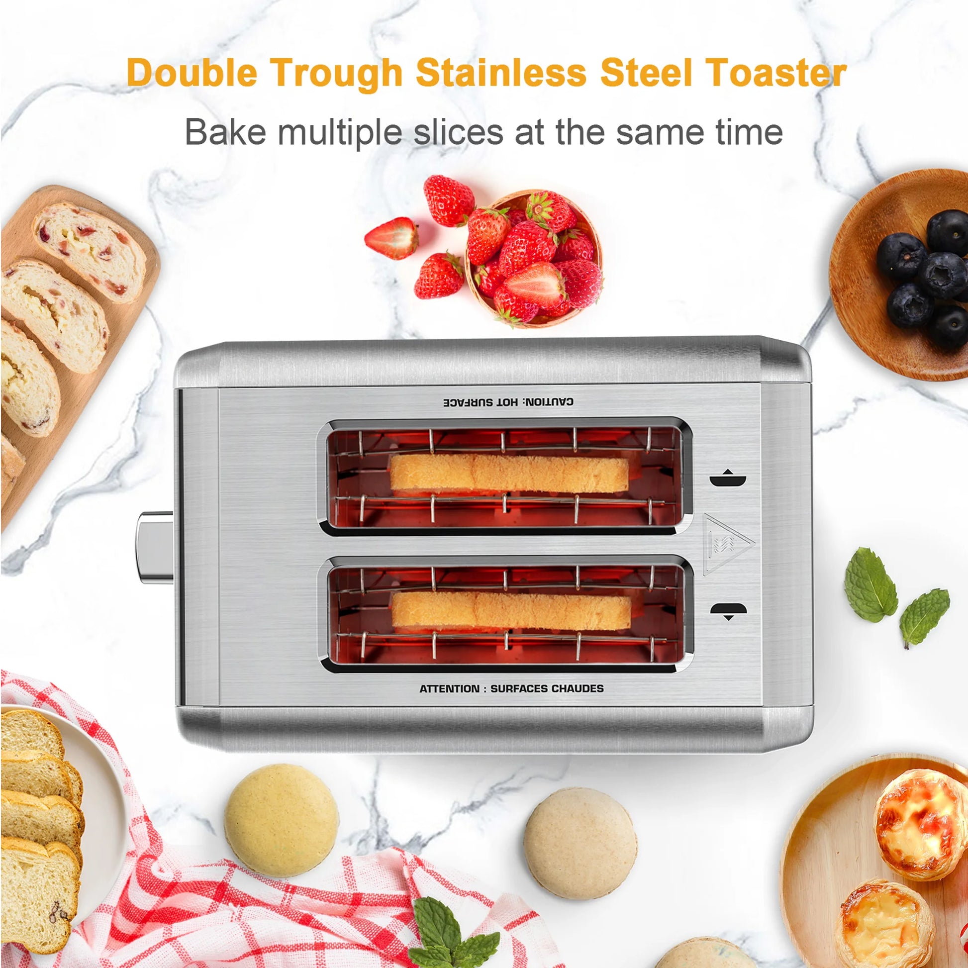 Stainless Steel Touchscreen Toaster - 2 Slice with Wide Slot, 6 Shade Settings & Bagel Function, Easy Clean Removable Crumb Tray