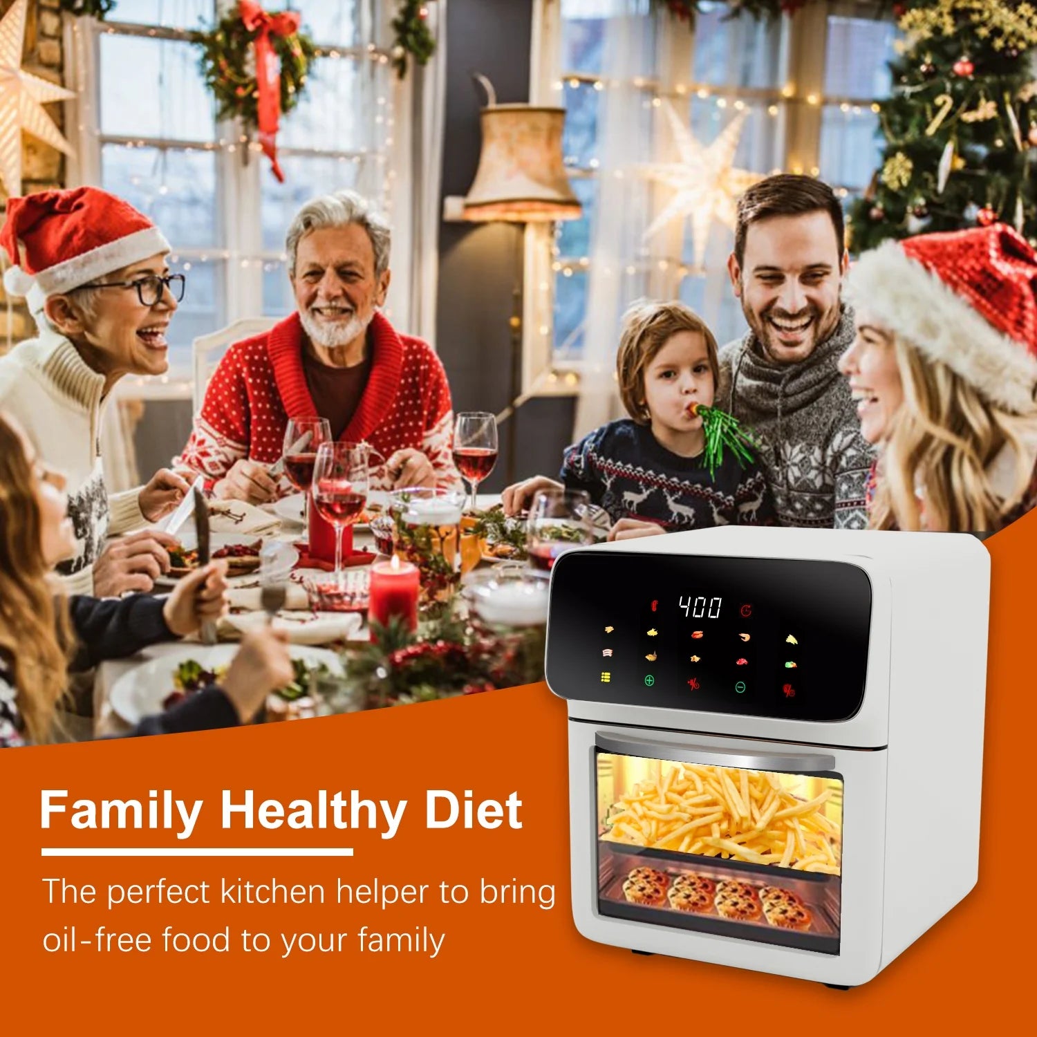 Air Fryer 12QT Convection Oven with 10-In-1 Multi Function, Visible Window and Touchscreen, White