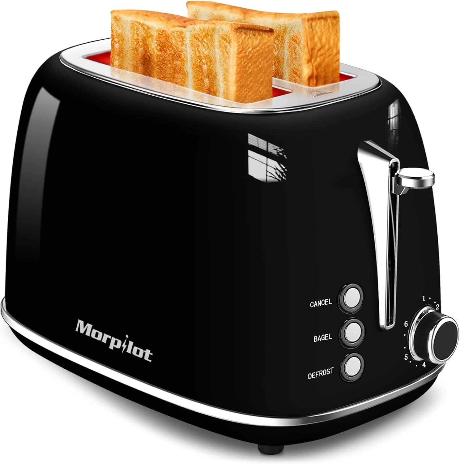 2 Slice Toaster,  Extra Wide Slot Toaster, Retro Bagel Toaster with 6 Bread Shade Settings, Defrost/Bagel/Cancel Function, Removable Crumb Tray, Stainless Steel Toaster, Black
