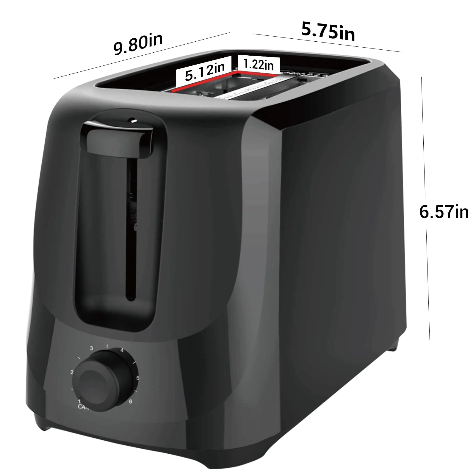 Black 2-Slice Toaster - 6 Shade Settings & Easy Clean Removable Crumb Tray