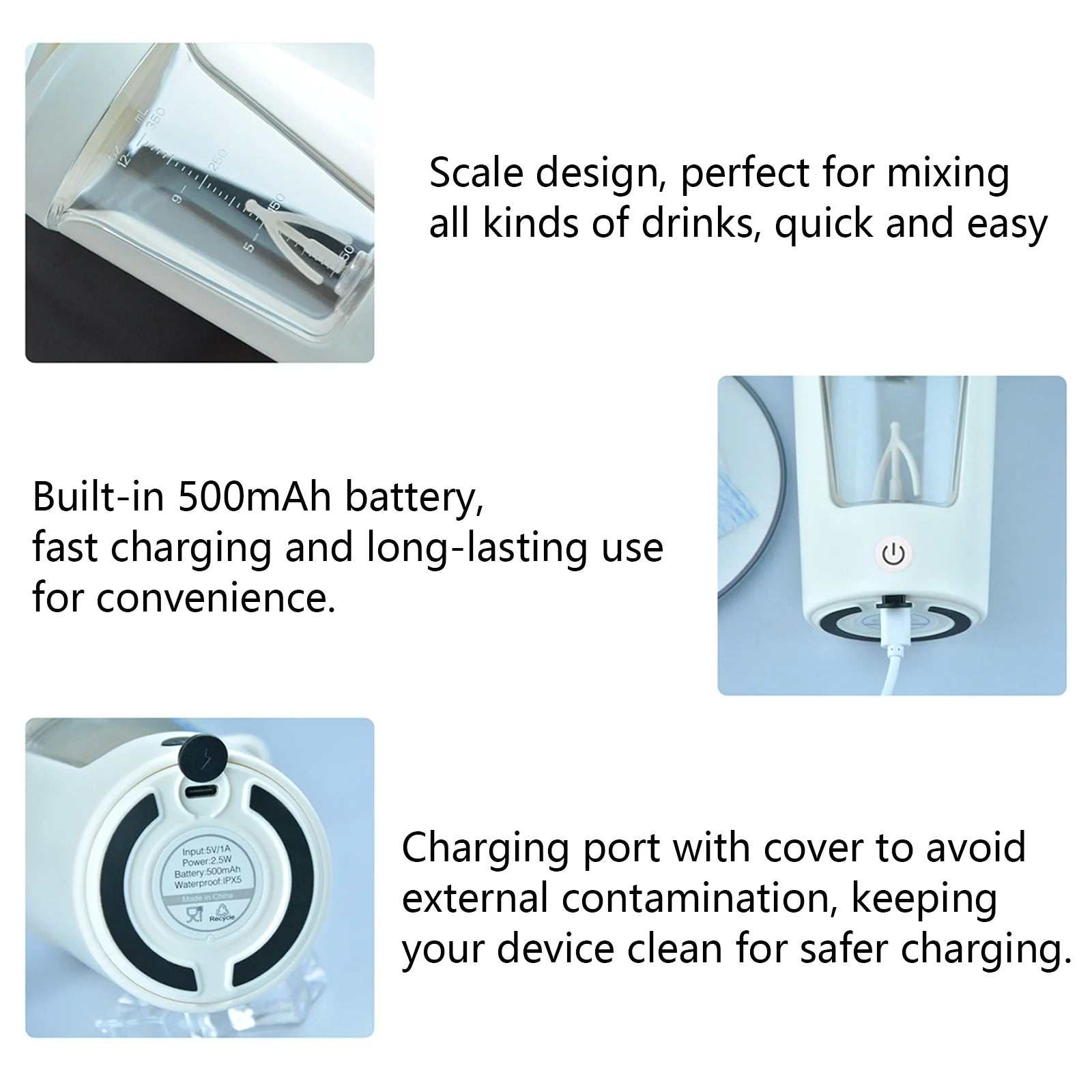 Electric Protein Shaker Bottle - Ultimate Blender Cup for Smooth Coffee & Milk Mixing, Sleek White Design