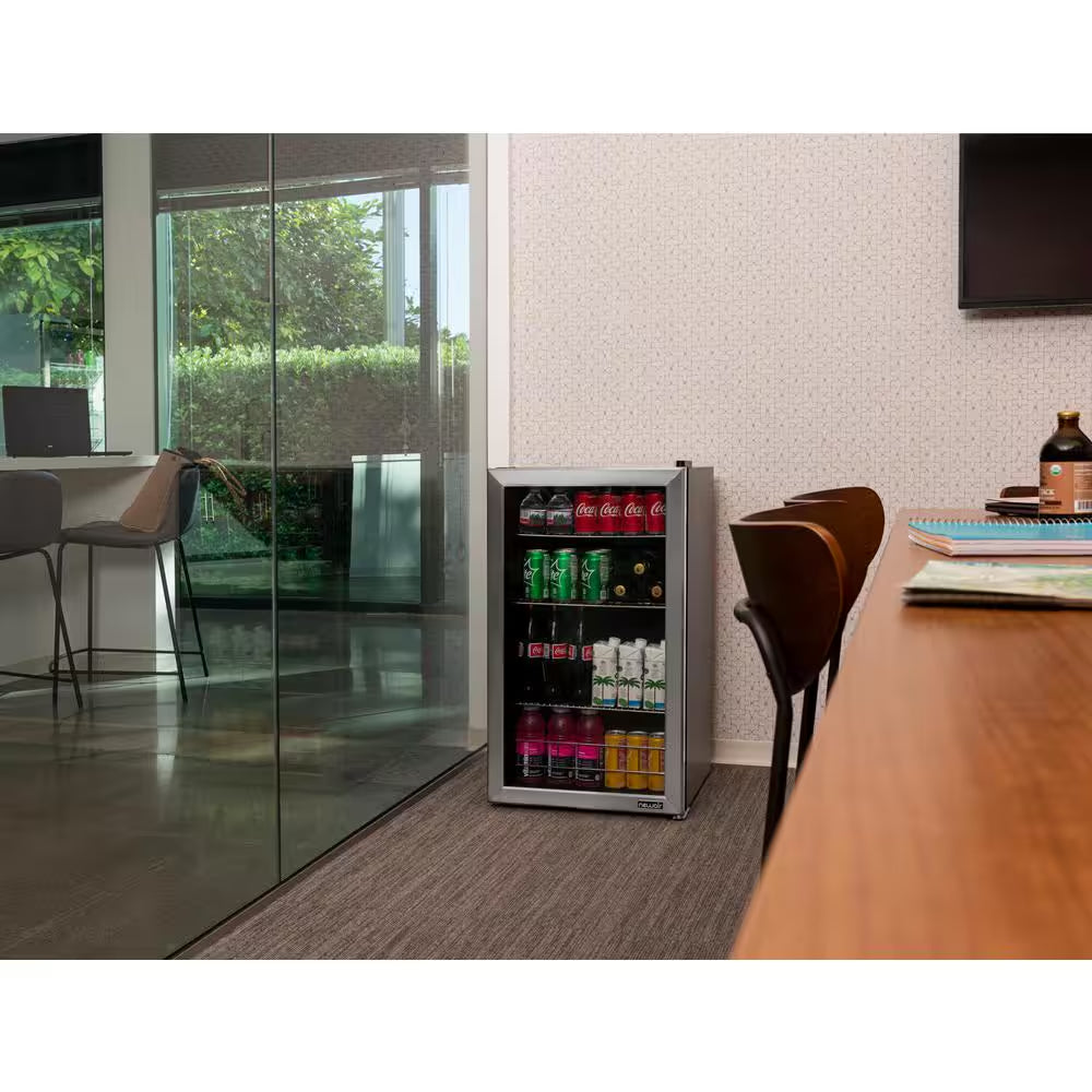 19 In. 126 (12 Oz) Can Freestanding Beverage Cooler Fridge with Adjustable Shelves - Stainless Steel