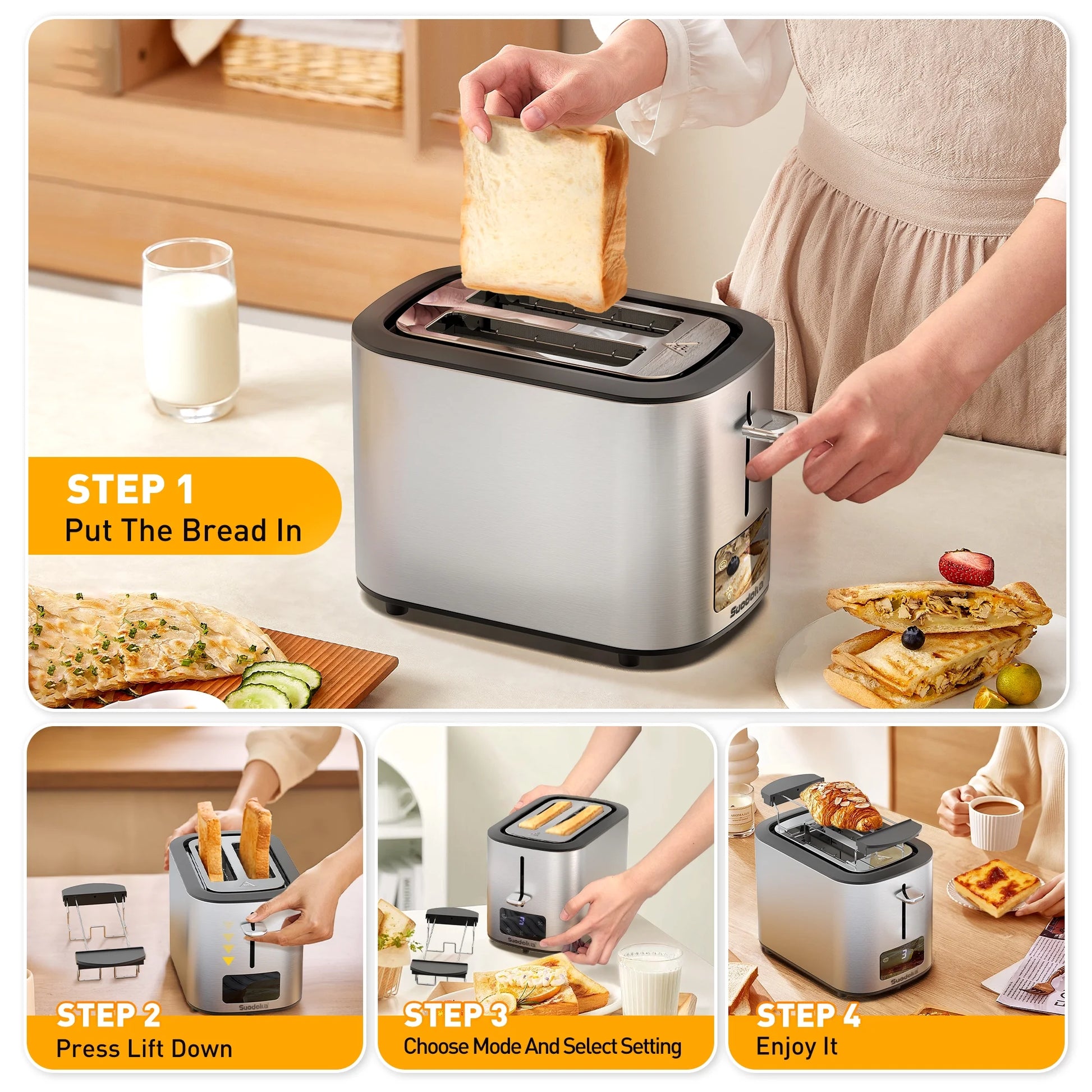 2-Slice Wide Slot Touchscreen Toaster with 6 Shade Settings - Perfect for Bagels, Defrosting, and Reheating!