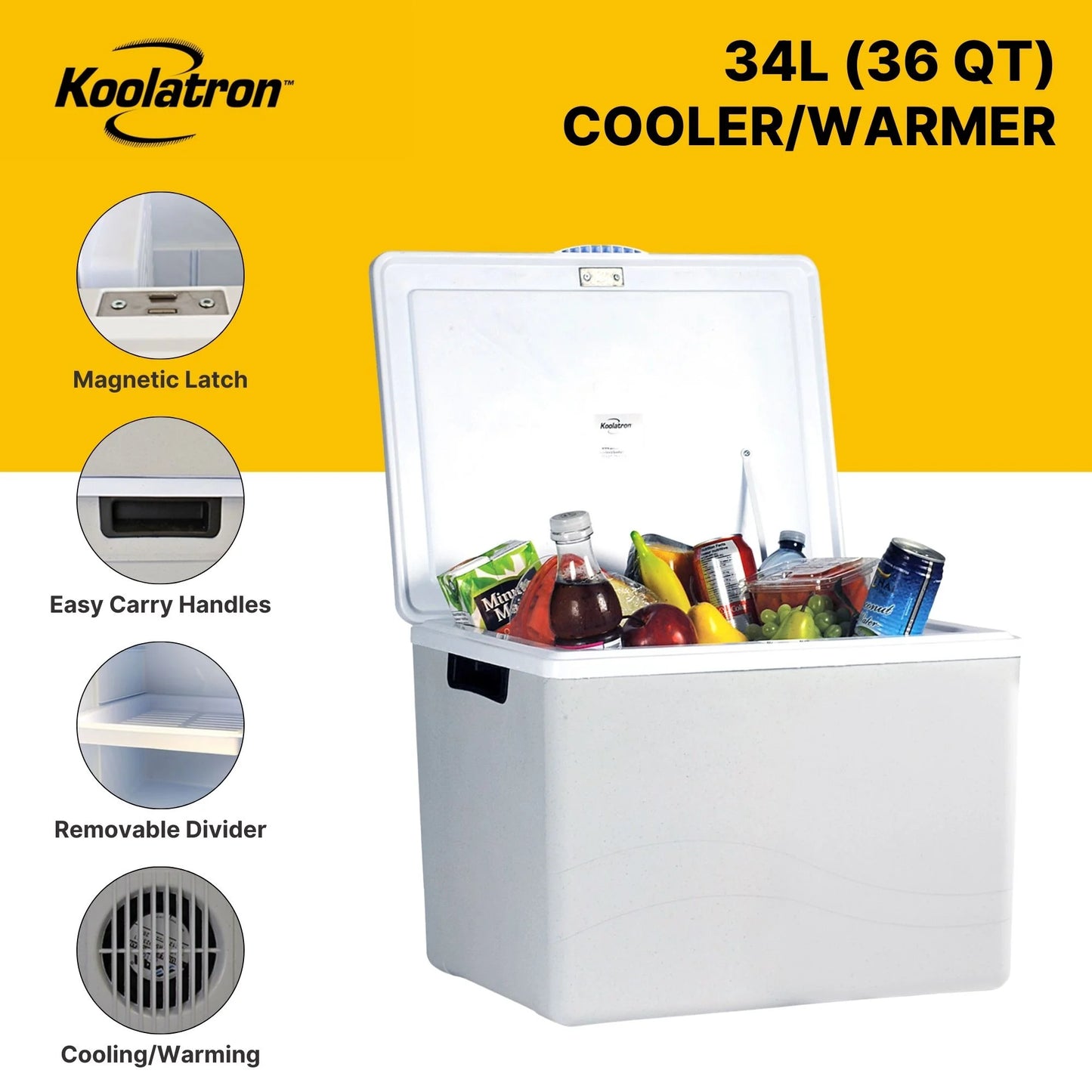 12V Electric Cooler/Warmer 34L (36 Qt), Two-Way Design, Gray