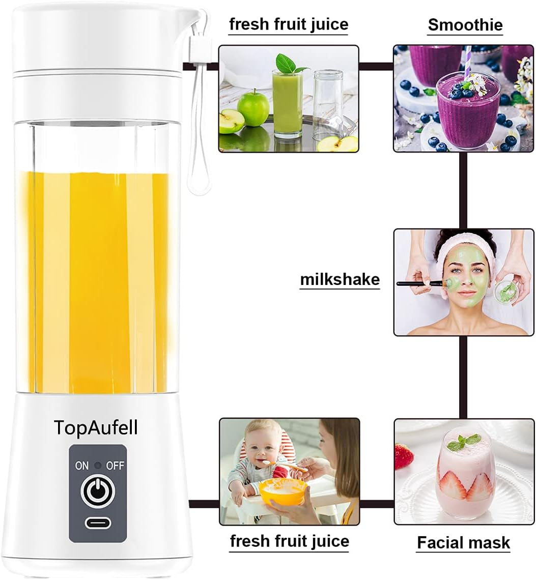 Powerful Portable Blender - Mini Smoothie Maker with 6 Blades, 2000mAh Rechargeable Battery for Home, Travel & Office