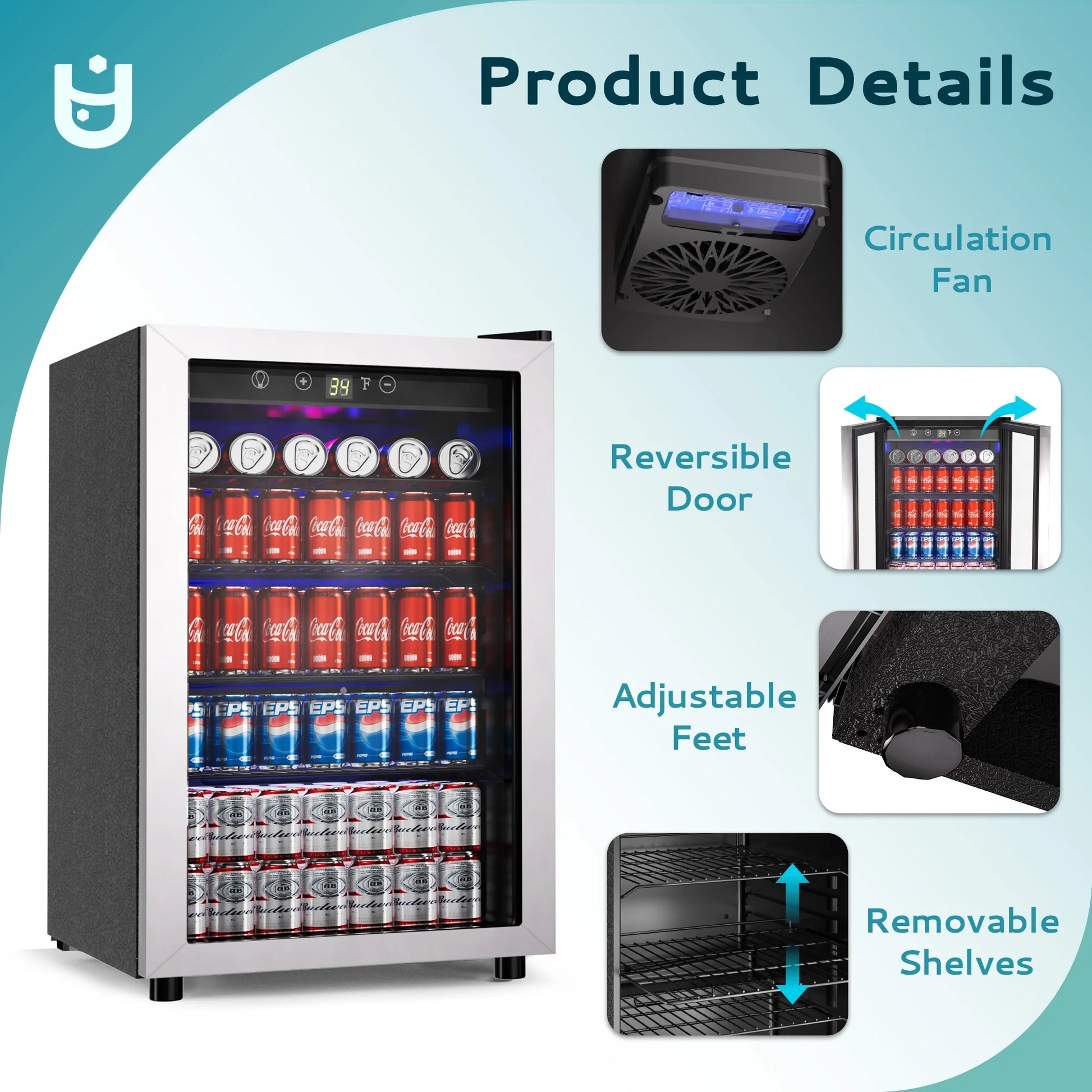 145 Can Beverage Refrigerator with Glass Door & Adjustable Shelves – Perfect for Chilling Drinks!