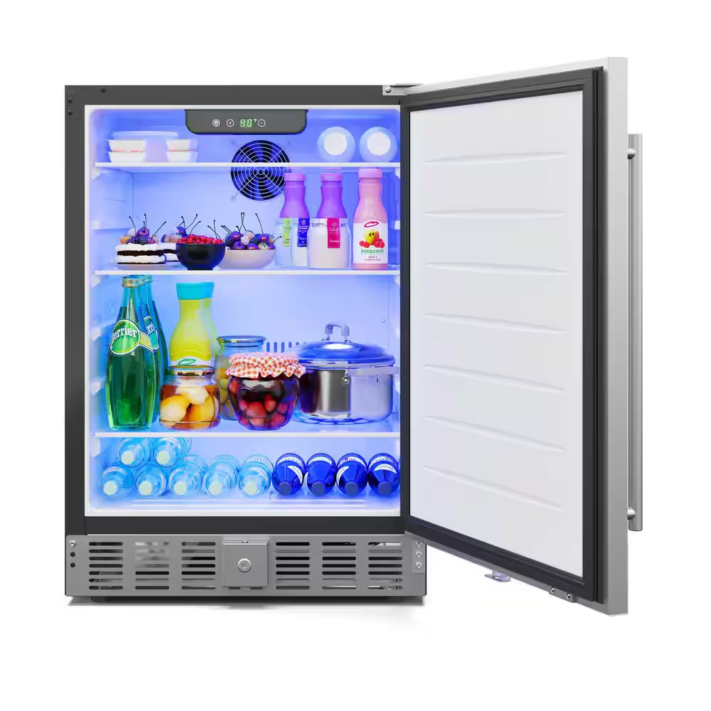 23.4 In. Stainless Steel, Solid-Door Built-In Mini Fridge without Freezer, 5 Cu. Ft.