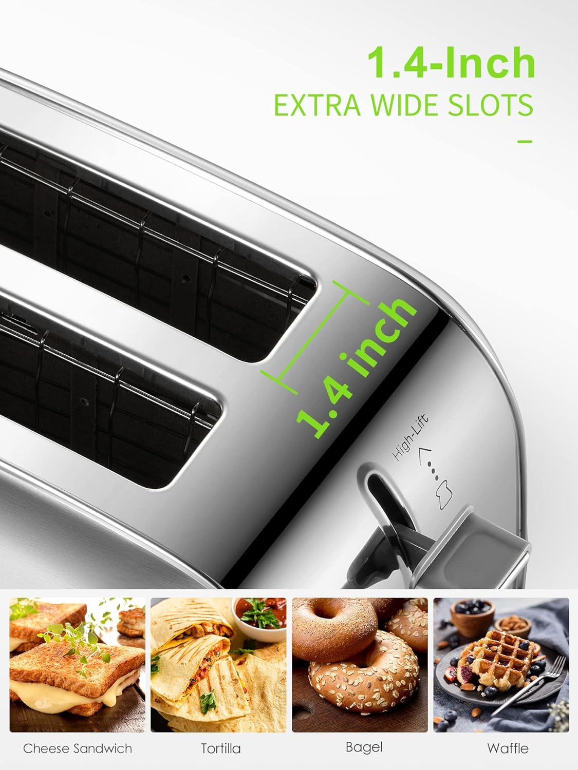 Retro 2-Slice Bagel Toaster with Extra Wide Slots, 7 Shade Settings & Removable Crumb Tray - Stylish Stainless Steel Design