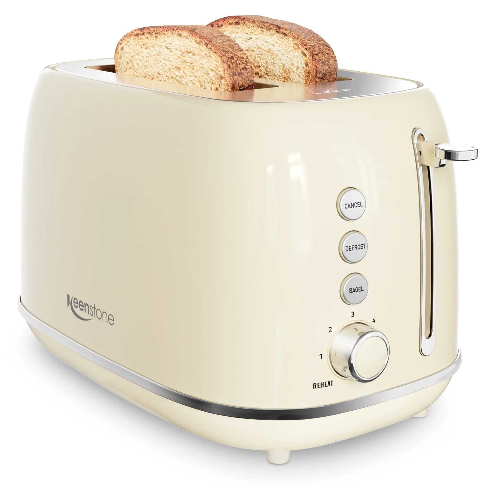 Retro 2 Slice Stainless Steel Toaster for Bread Toast, Revolution Wide Slots, Beige