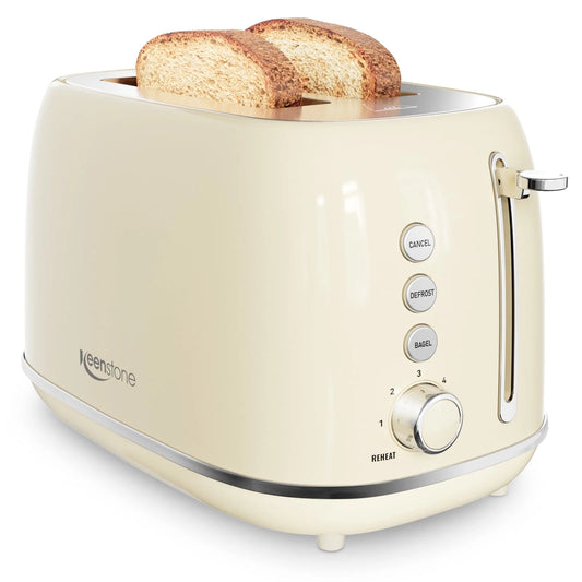 Retro 2 Slice Stainless Steel Toaster for Bread Toast, Revolution Wide Slots, Beige