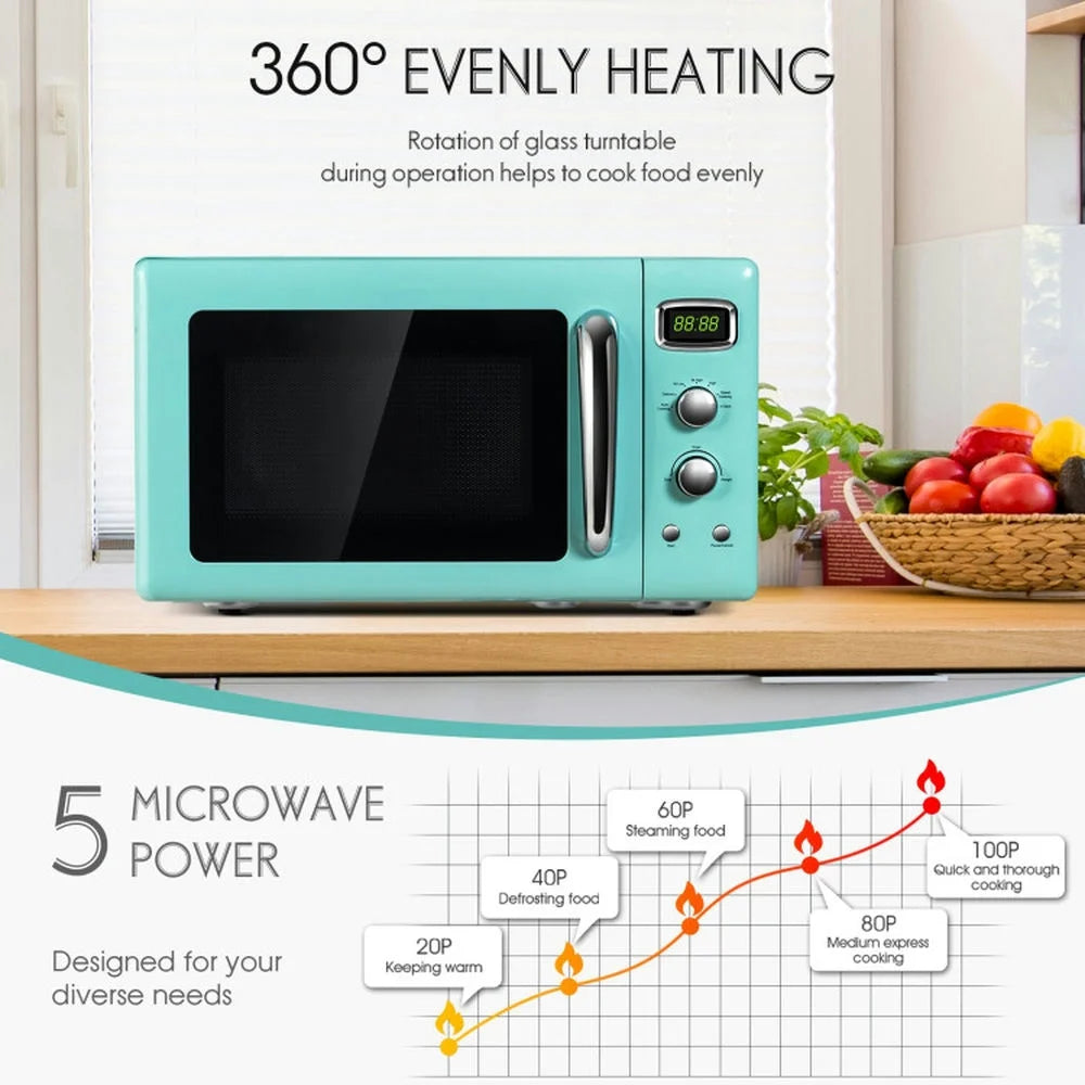 Oven Countertop, Heating Air Fryer Toaster Oven, 0.9 Cu.Ft Retro Countertop Compact Microwave Oven-Green