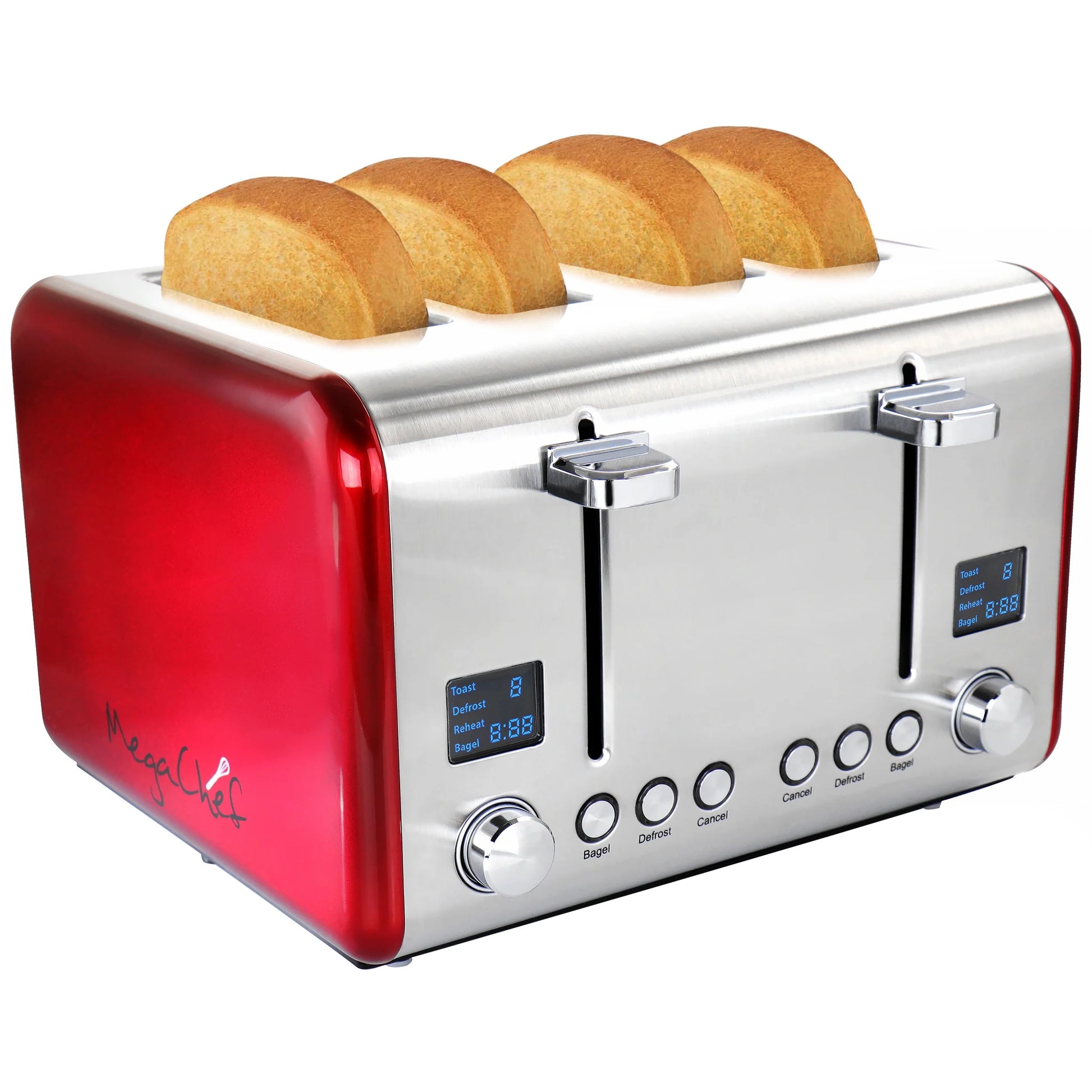 Stylish  4-Slice Stainless Steel Toaster in Vibrant Red