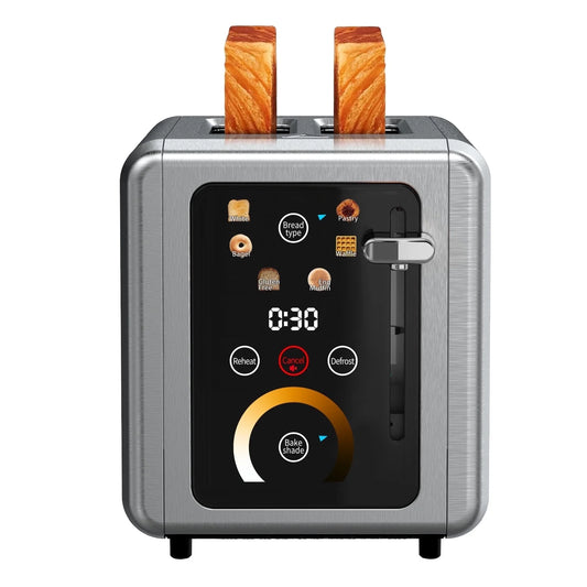 Touchscreen 2-Slice Stainless Steel Toaster with Wide Slots - Perfect for Bagels & Defrosting, 850W Power