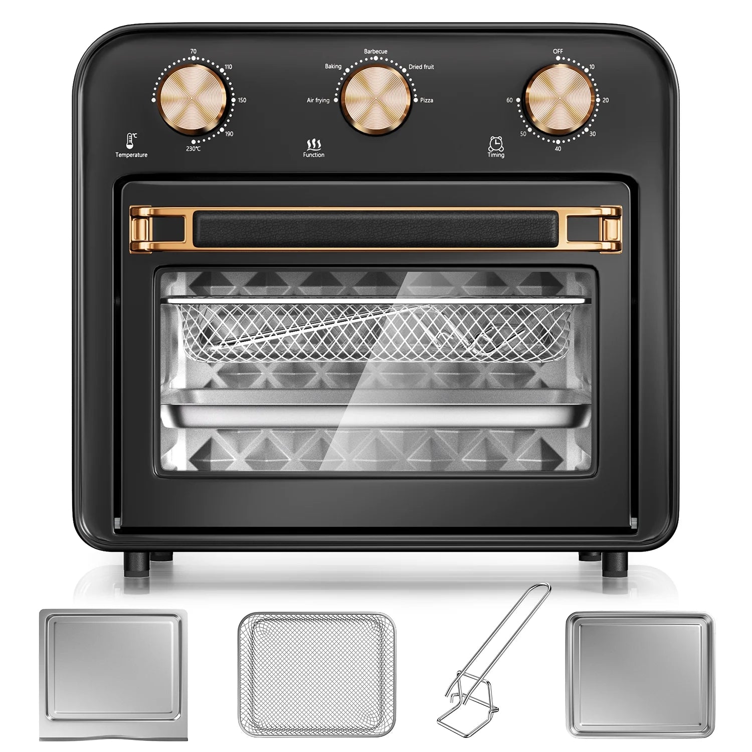 5-In-1 Air Fryer Toaster Oven Countertop, 1300W 17 Quart, 4-Slice Convection Ovens Combo, Oil-Less Air Fry, Roast, Bake Broil Toast, Dried Fruit, Timer, Stainless Steel, PFA and Bpa-Free