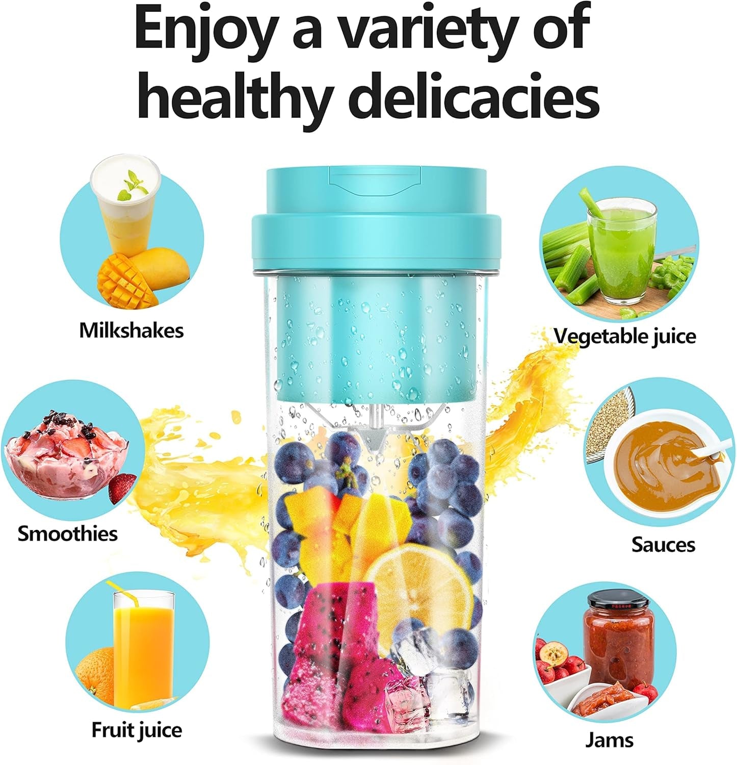 Portable USB Rechargeable Mini Blender - 19Oz Fruit & Smoothie Maker with Six Blades for Travel & Gym (Green)