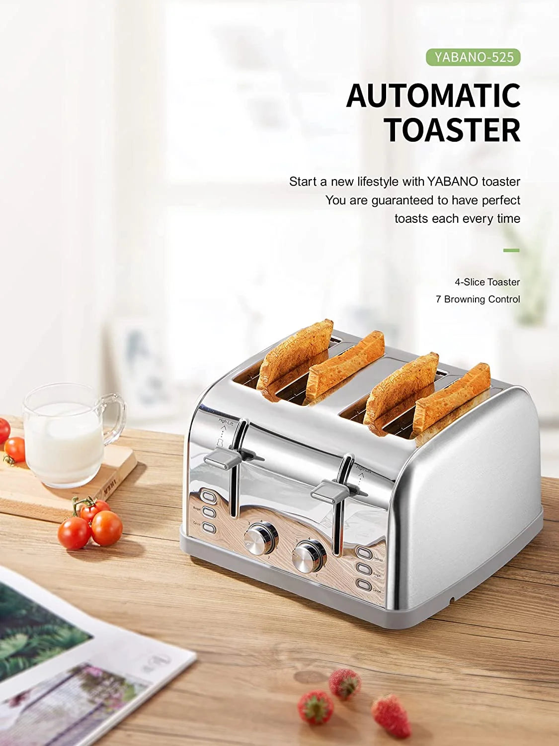 4-Slice Stainless Steel Toaster with Extra Wide Slots and High Lift Lever