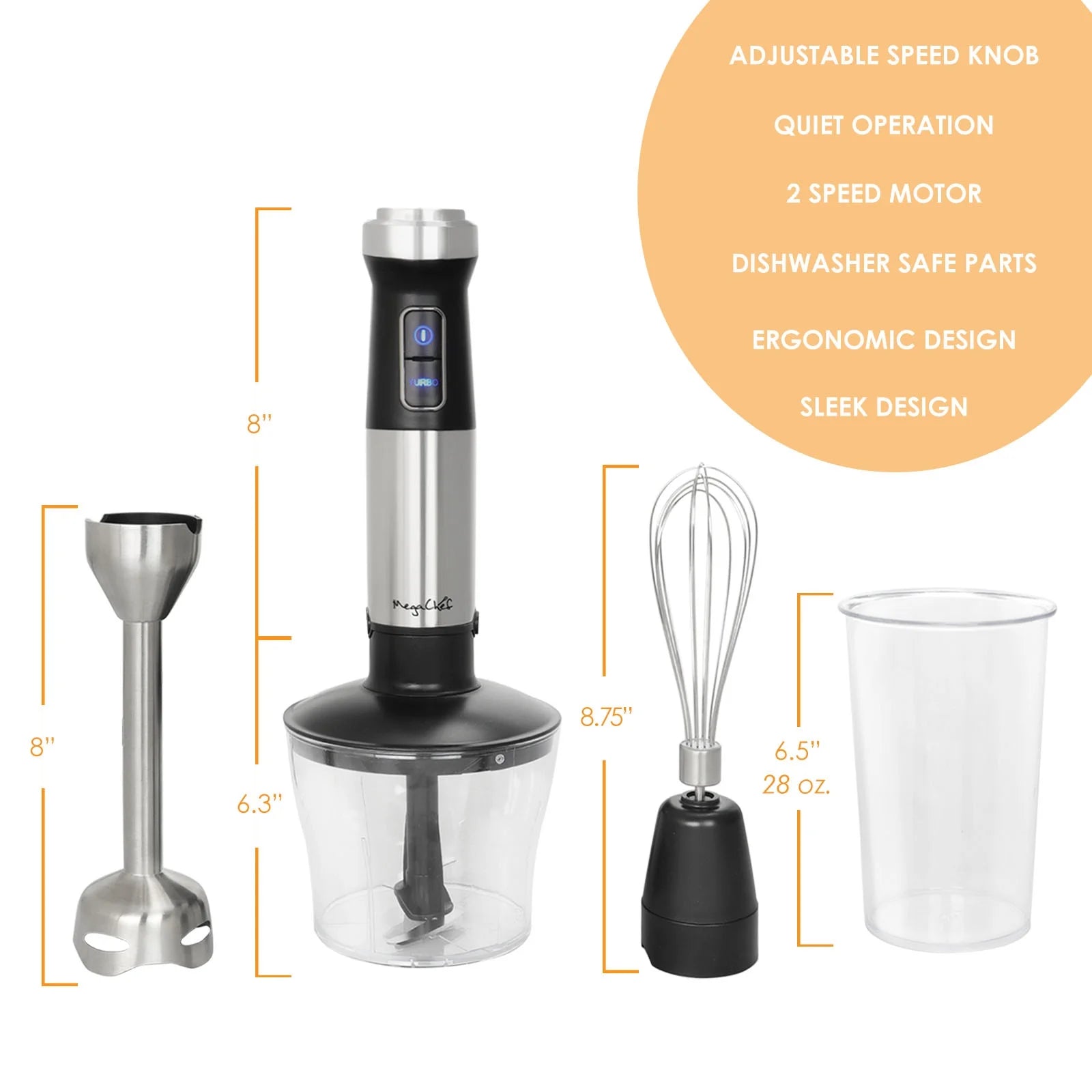4-in-1 Versatile Immersion Hand Blender with Speed Control & Essential Accessories