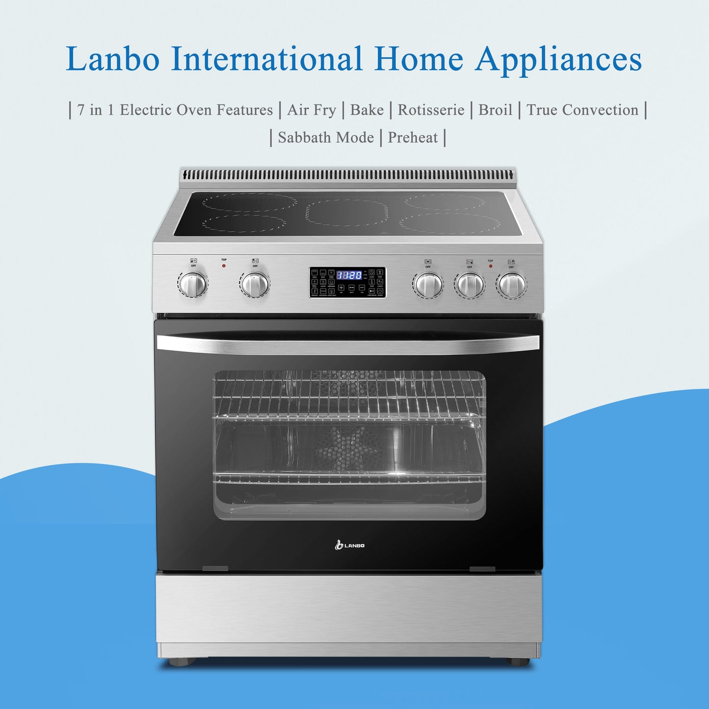 30 Inch 5.9 Cu.Ft. Freestanding Electric Convection Range with Air Fry and Rotisserie, 5 Elements