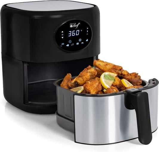 3.7QT Digital Air Fryer - 6 Cooking Presets, LED Touch Controls, Adjustable Temp & Time, Dishwasher Safe Basket, ETL Certified - Sleek Black Design