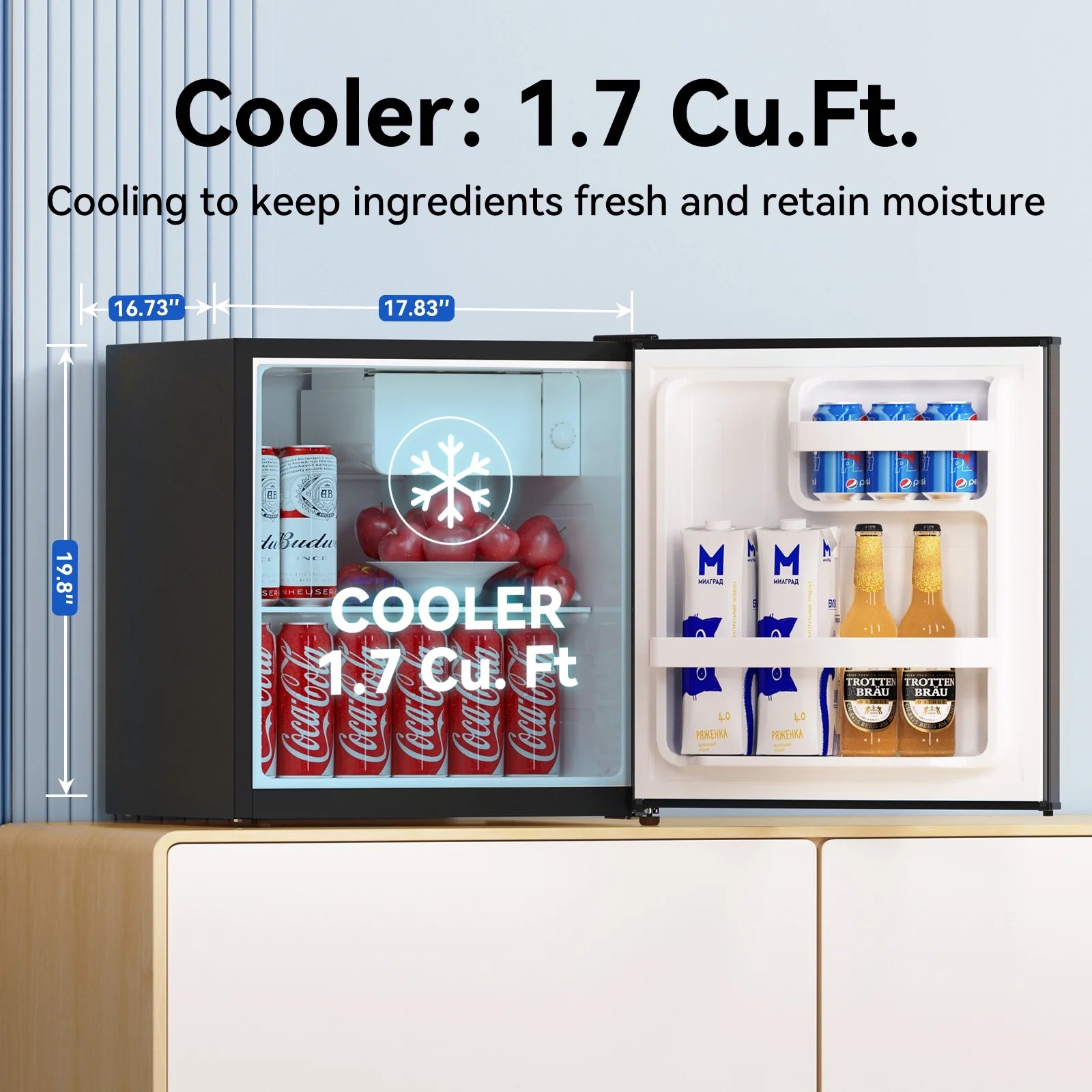 1.7 Cu.Ft Compact Mini Refrigerator with Freezer - Sleek Black Design