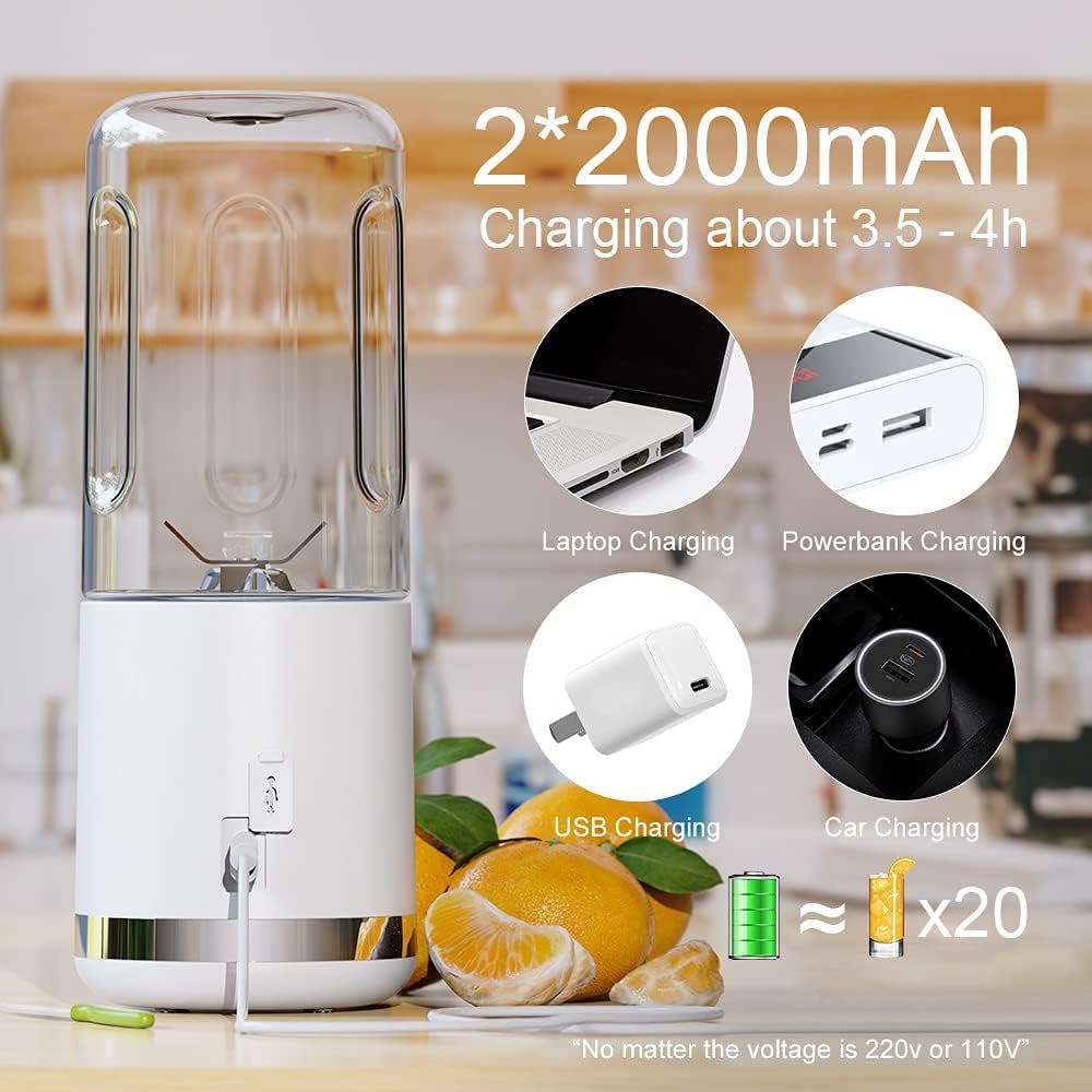 Smart Portable Blender with LCD Display - USB Rechargeable Mini Blender for Shakes & Smoothies, 15.2Oz Juice Mixer with Six Blades - Perfect for Travel, Office, Gym & Sports