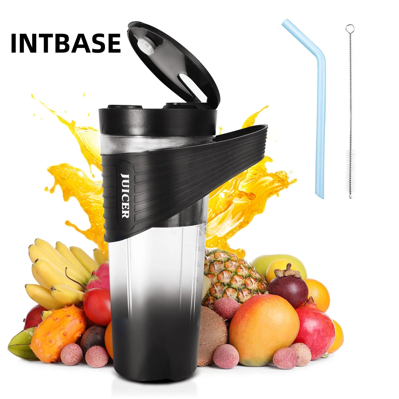 Portable Mini Blender Cup - USB Rechargeable Personal Juicer for Smoothies & Shakes, 460ml, Travel-Friendly Design, Black