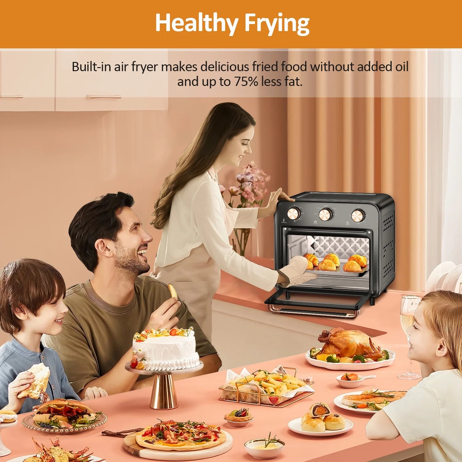 5-In-1 Air Fryer Toaster Oven Countertop, 1300W 17 Quart, 4-Slice Convection Ovens Combo, Oil-Less Air Fry, Roast, Bake Broil Toast, Dried Fruit, Timer, Stainless Steel, PFA and Bpa-Free