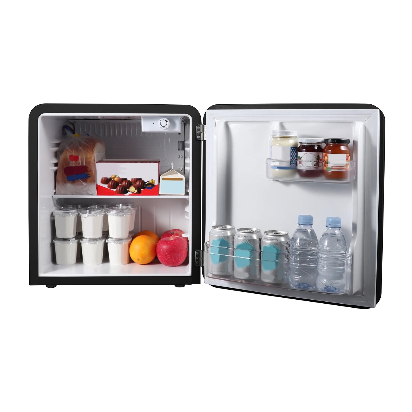 1.6 Cu. Ft. Retro Mini Fridge with LED Light, Black, 34 Lbs