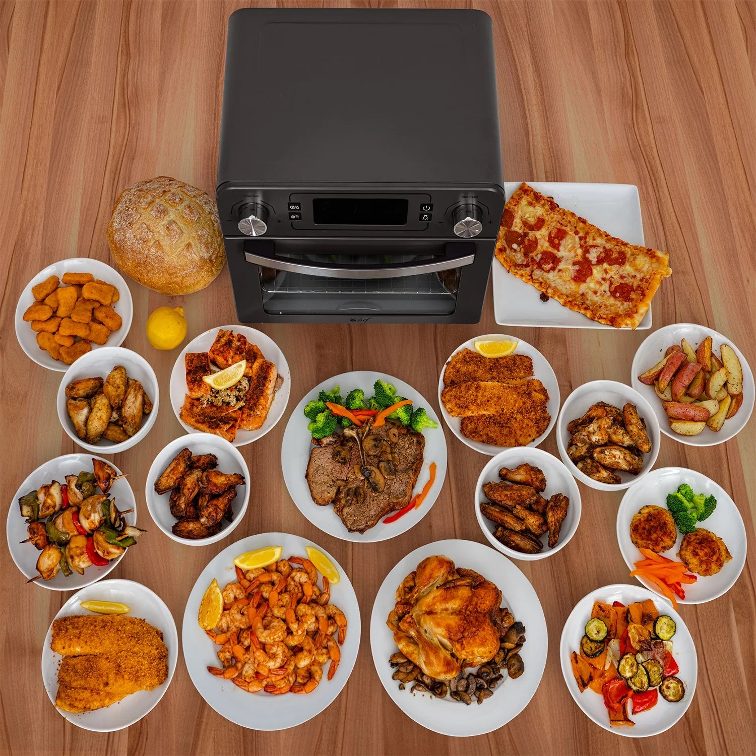 24 QT Stainless Steel Countertop Toaster Oven with Built-In Air Fryer and Included Accessories