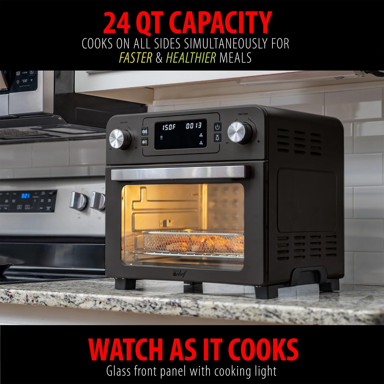 24 QT Stainless Steel Countertop Toaster Oven with Built-In Air Fryer and Included Accessories